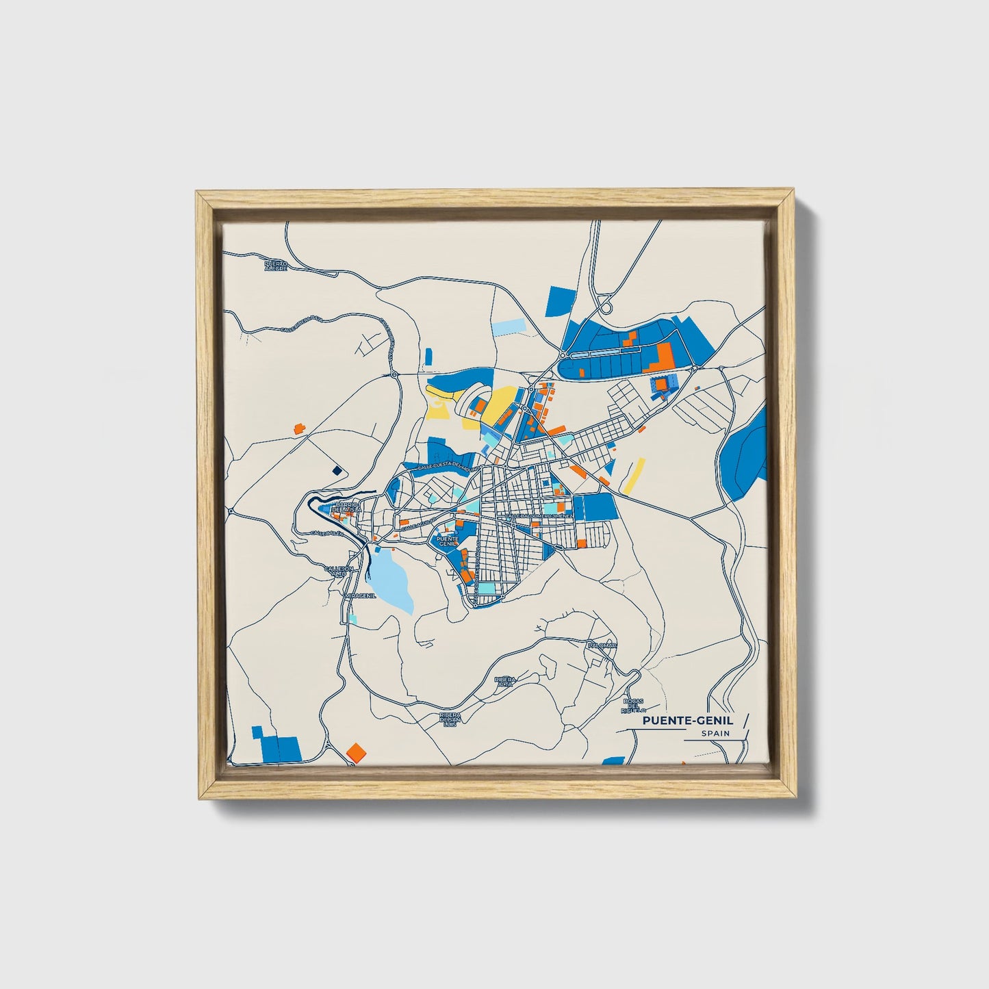 Puente-Genil Spain Colorful City Map Canvas Print • Natural Wooden Framed