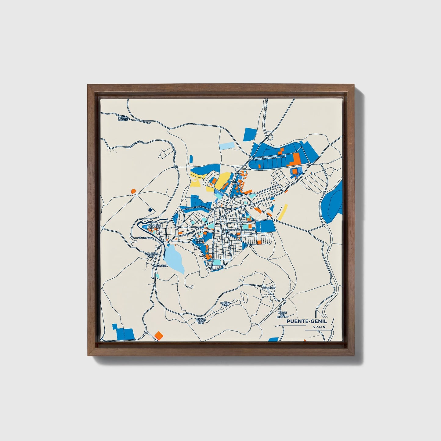 Puente-Genil Spain Colorful City Map Canvas Print • Dark Wooden Framed