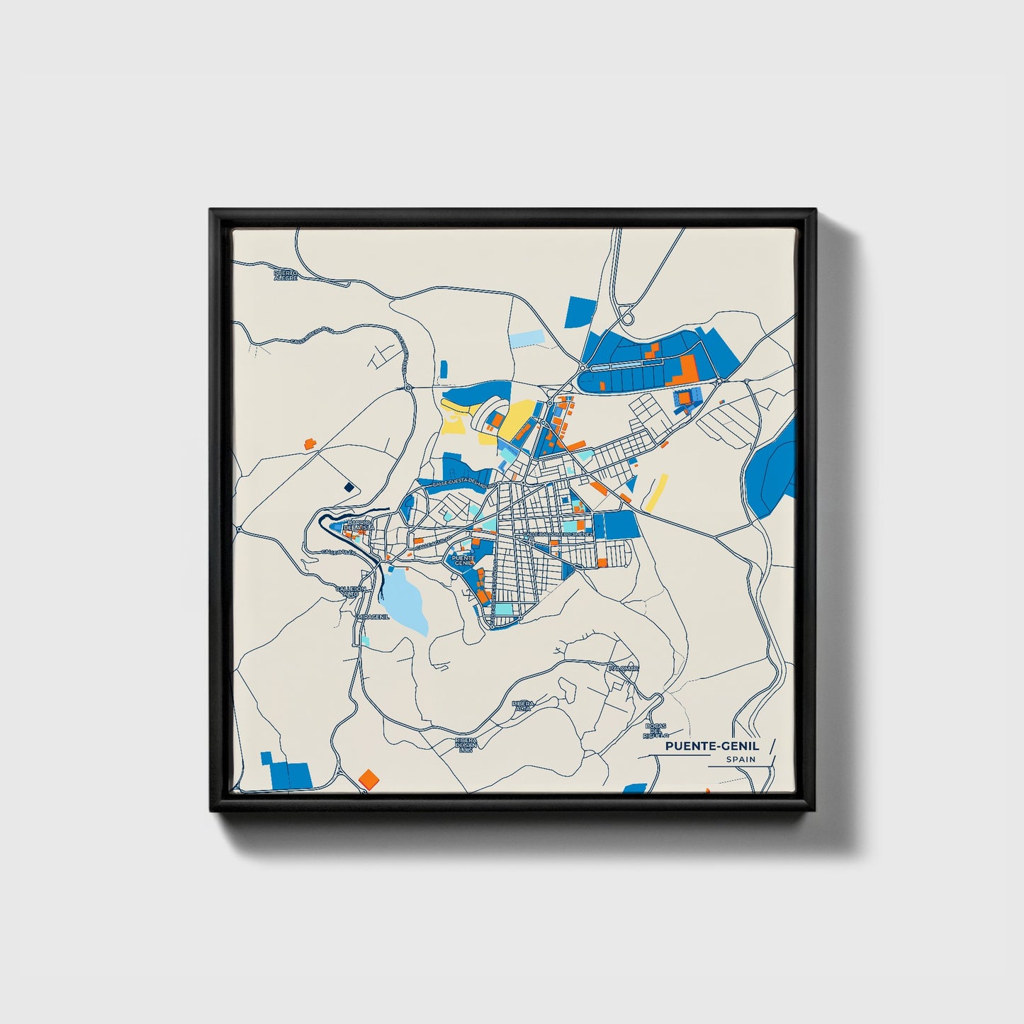 Puente-Genil Spain Colorful City Map Canvas Print • Black Framed