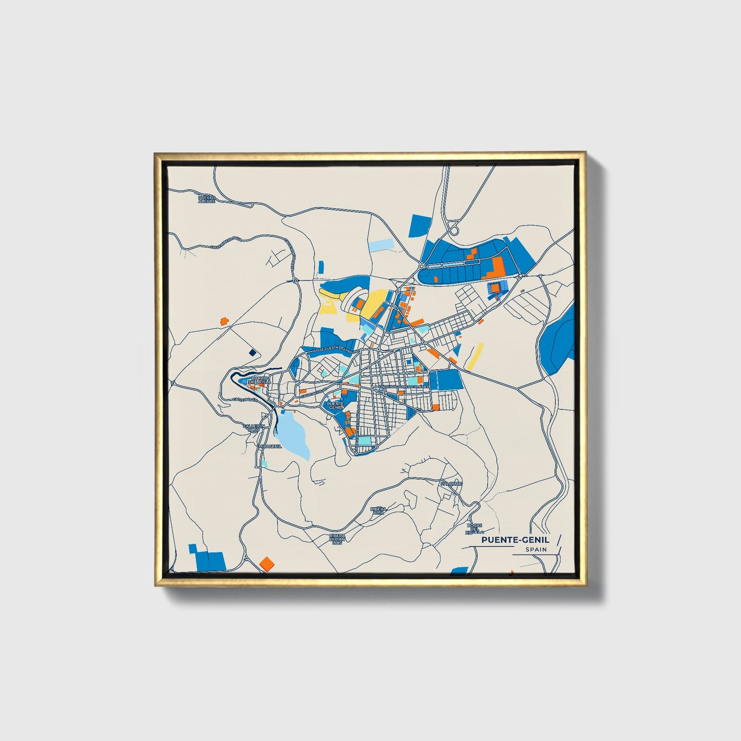 Puente-Genil Spain Colorful City Map Canvas Print • Gold Framed