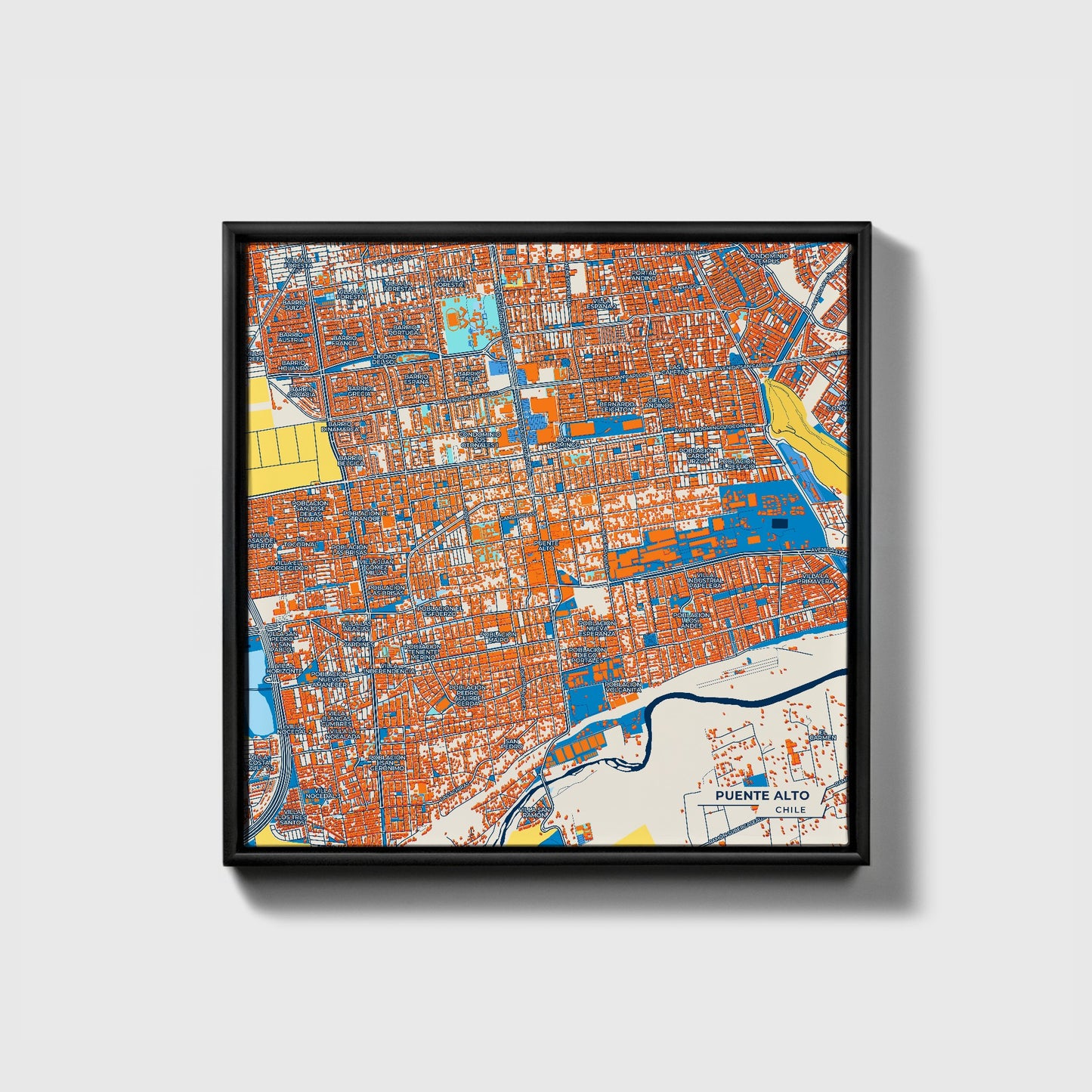 Puente Alto Chile Colorful City Map Canvas Print • Black Framed