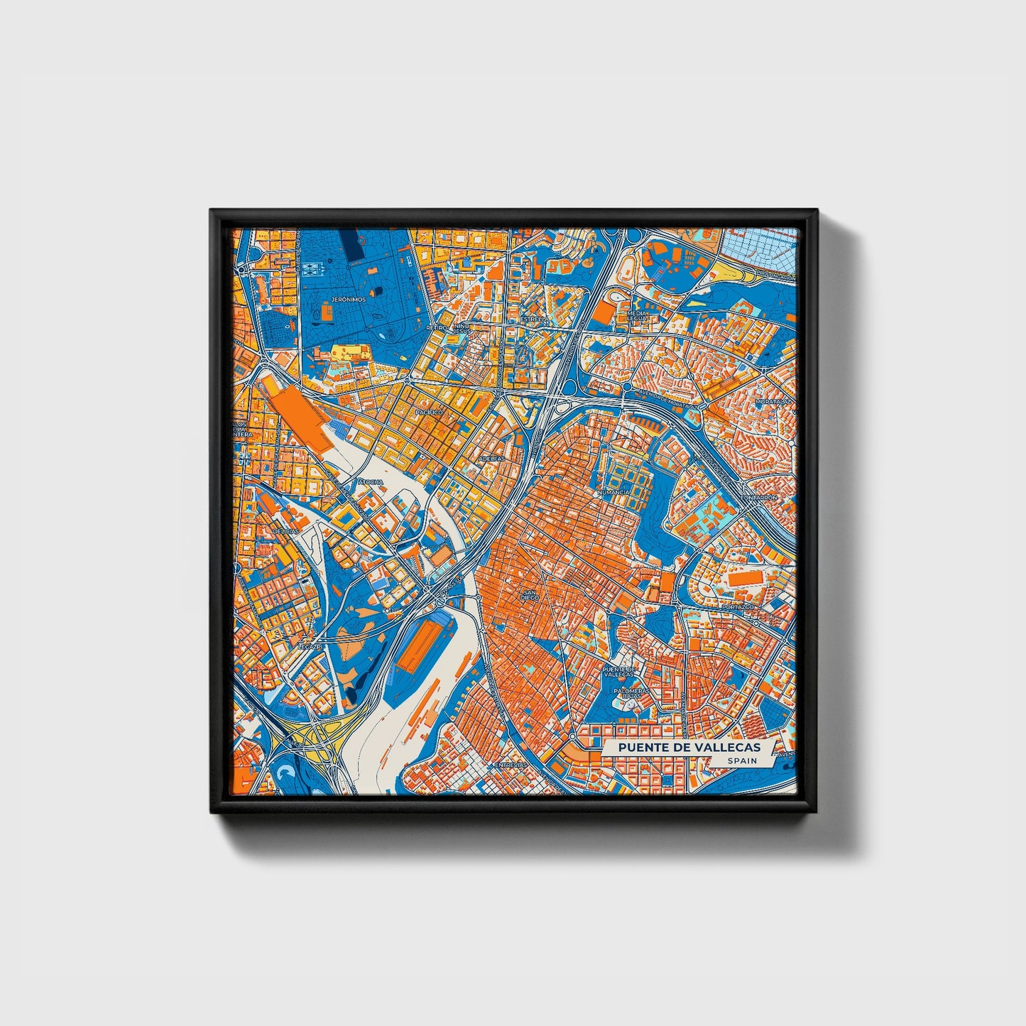 Puente De Vallecas Spain Colorful City Map Canvas Print • Black Framed