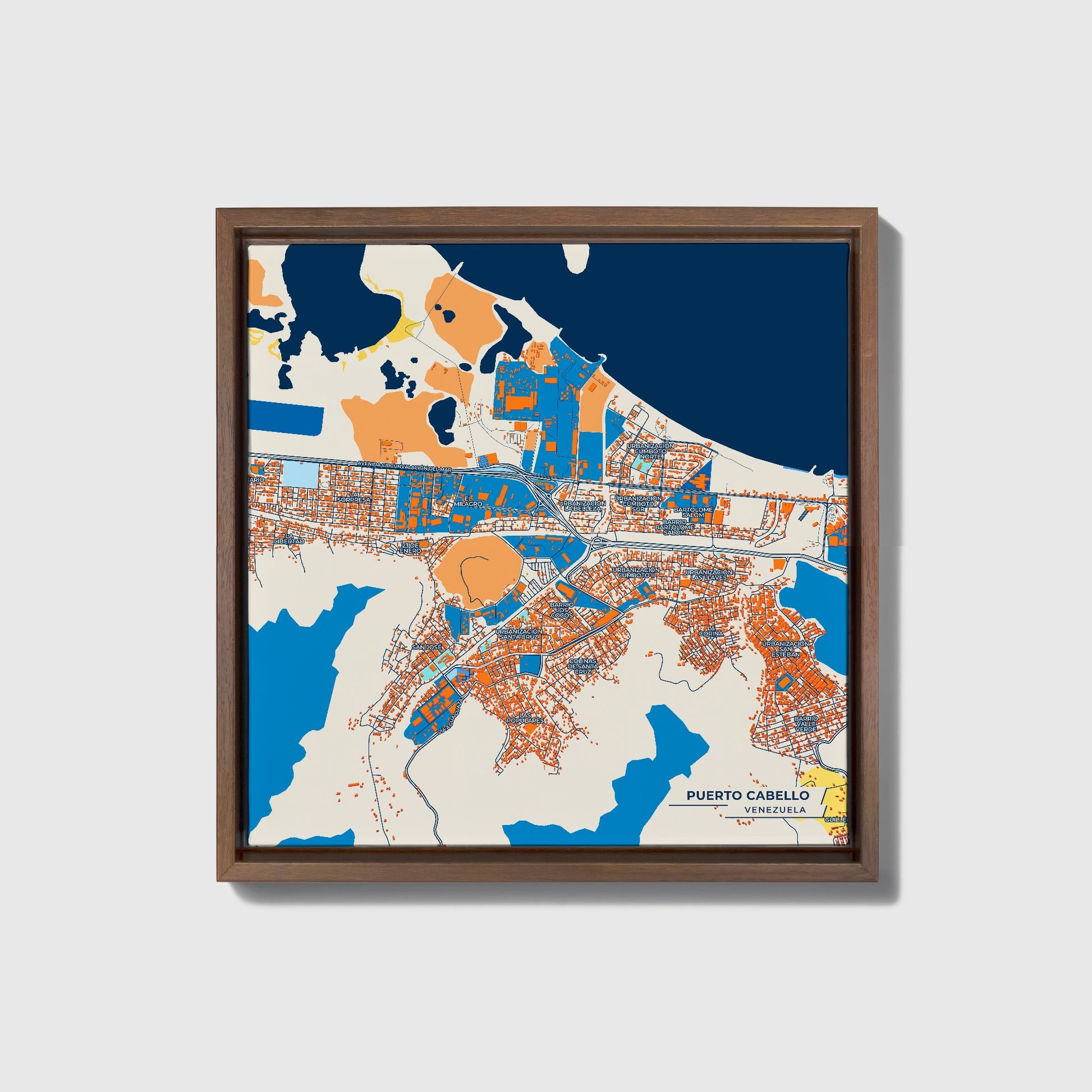 Puerto Cabello Venezuela Colorful City Map Canvas Print • Dark Wooden Framed