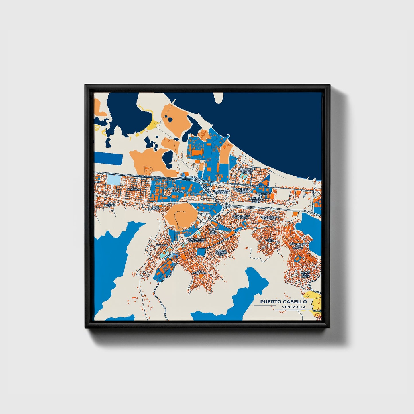 Puerto Cabello Venezuela Colorful City Map Canvas Print • Black Framed