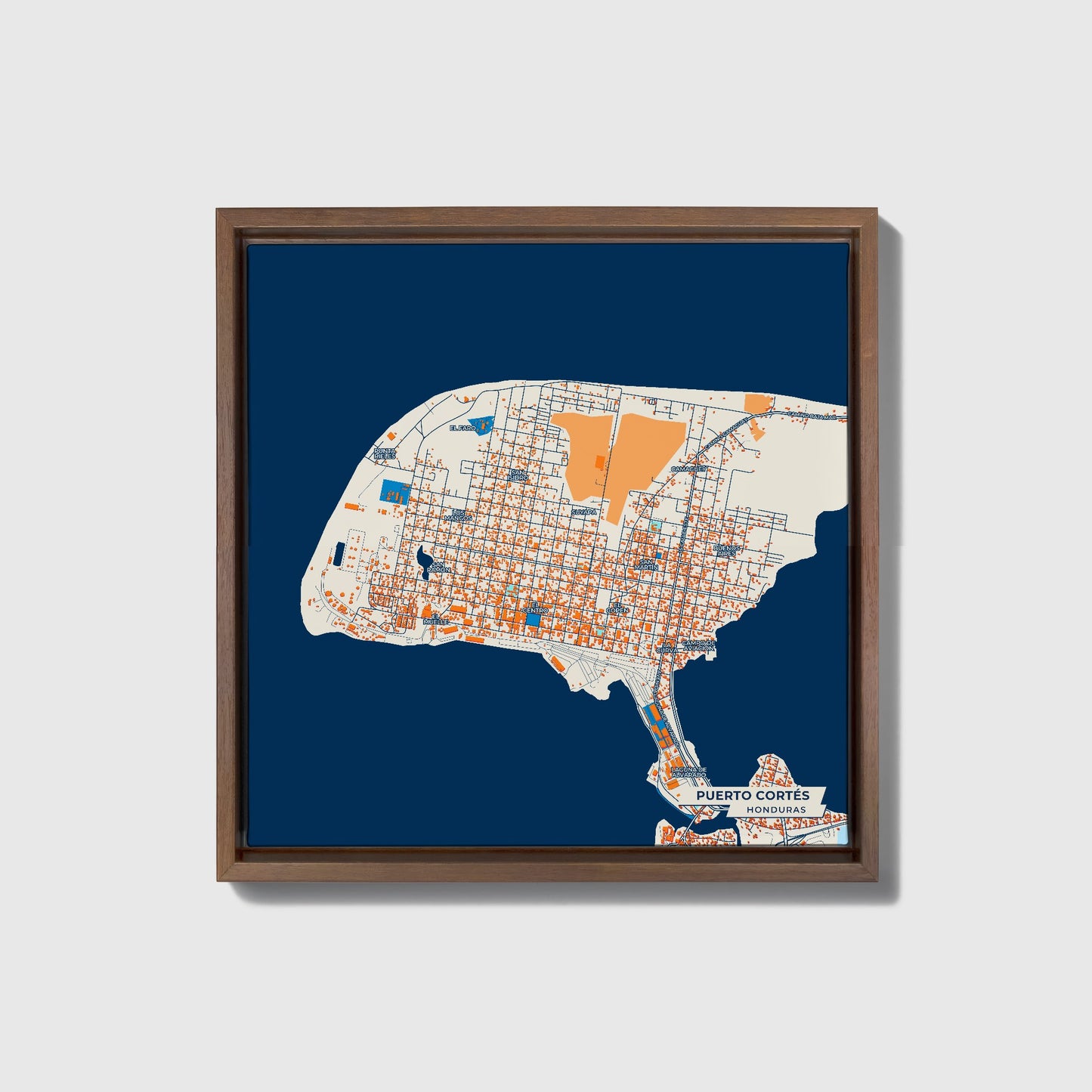 Puerto Cortés Honduras Colorful City Map Canvas Print • Dark Wooden Framed