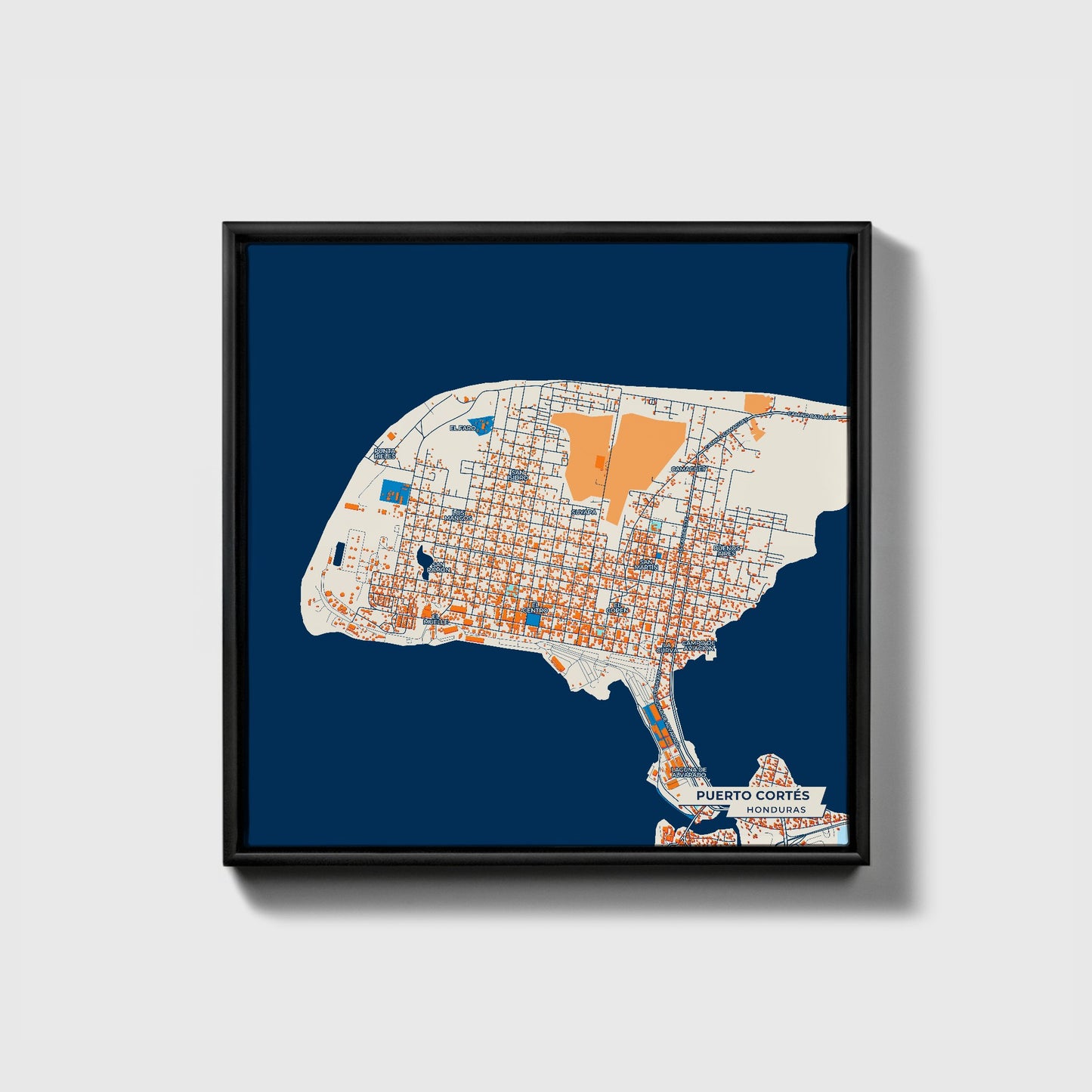 Puerto Cortés Honduras Colorful City Map Canvas Print • Black Framed