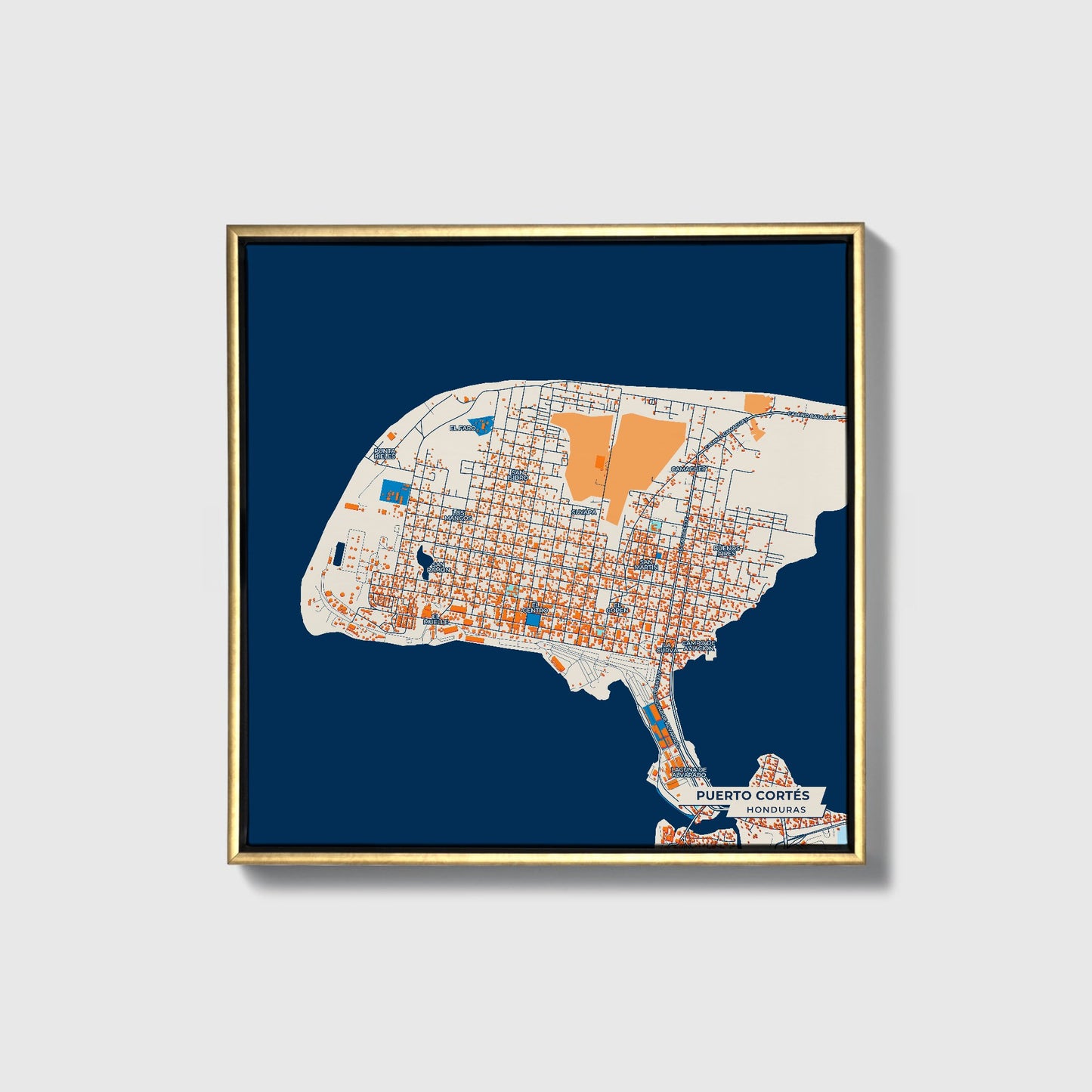 Puerto Cortés Honduras Colorful City Map Canvas Print • Gold Framed