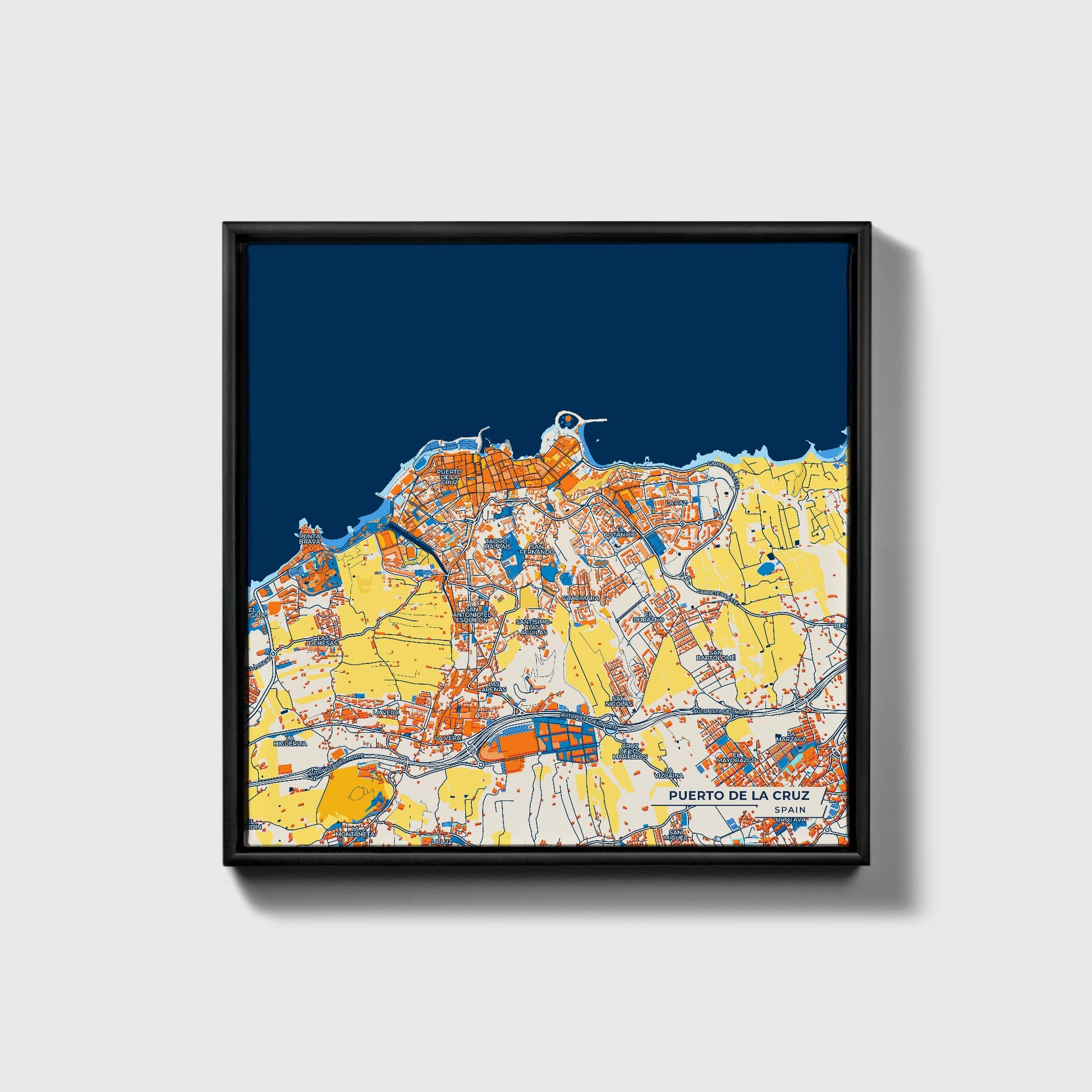 Puerto De La Cruz Spain Colorful City Map Canvas Print • Black Framed