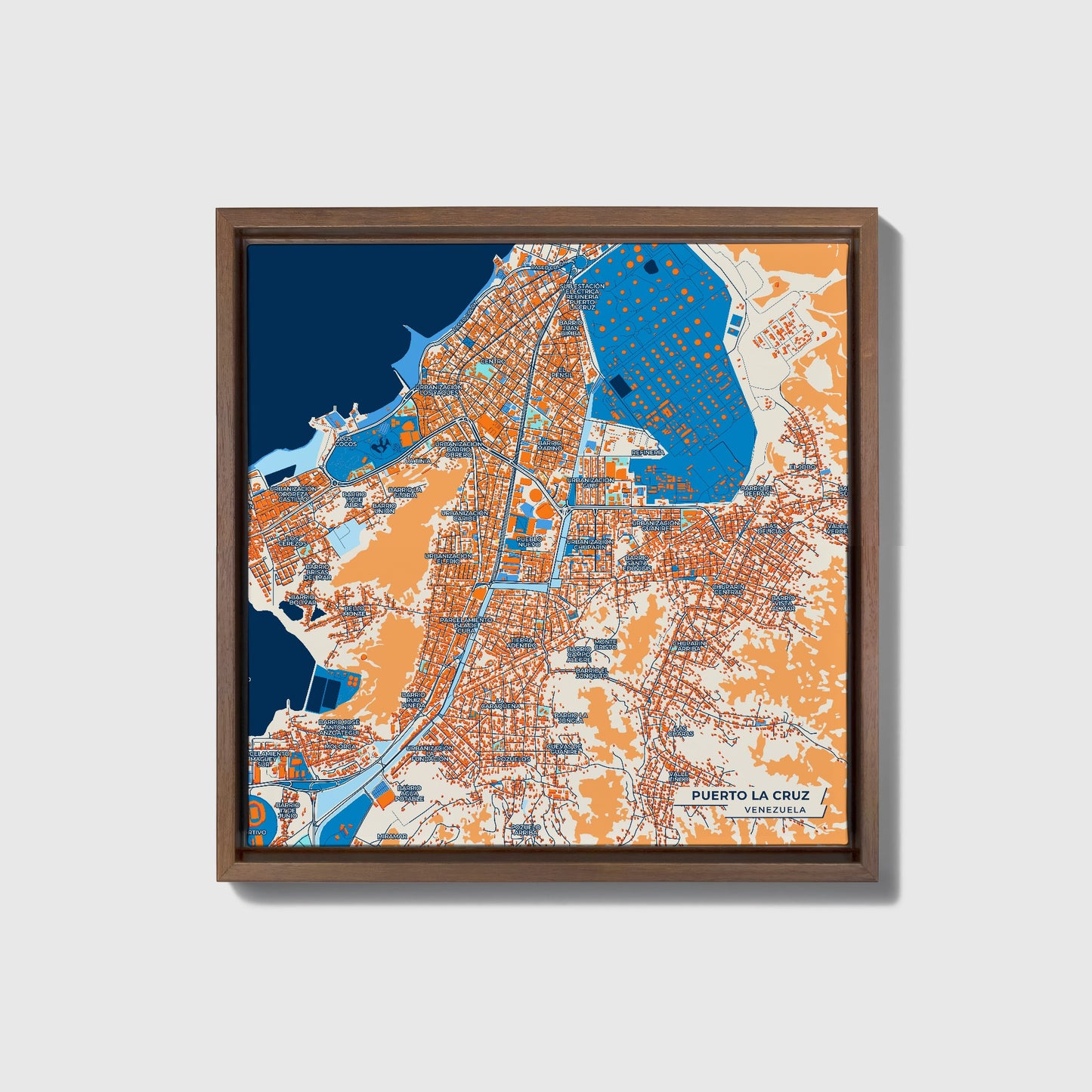 Puerto La Cruz Venezuela Colorful City Map Canvas Print • Dark Wooden Framed