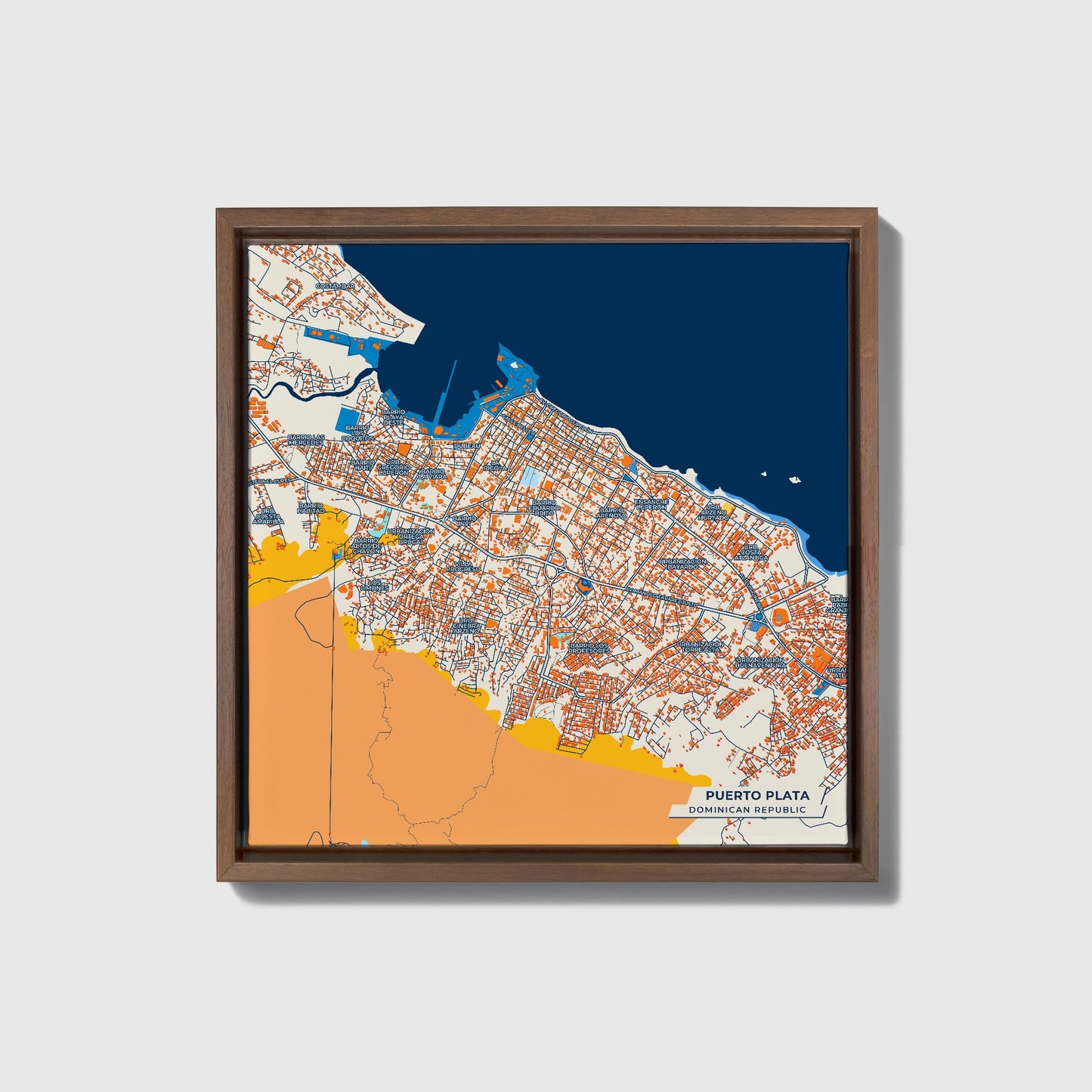 Puerto Plata Dominican Republic Colorful City Map Canvas Print • Dark Wooden Framed