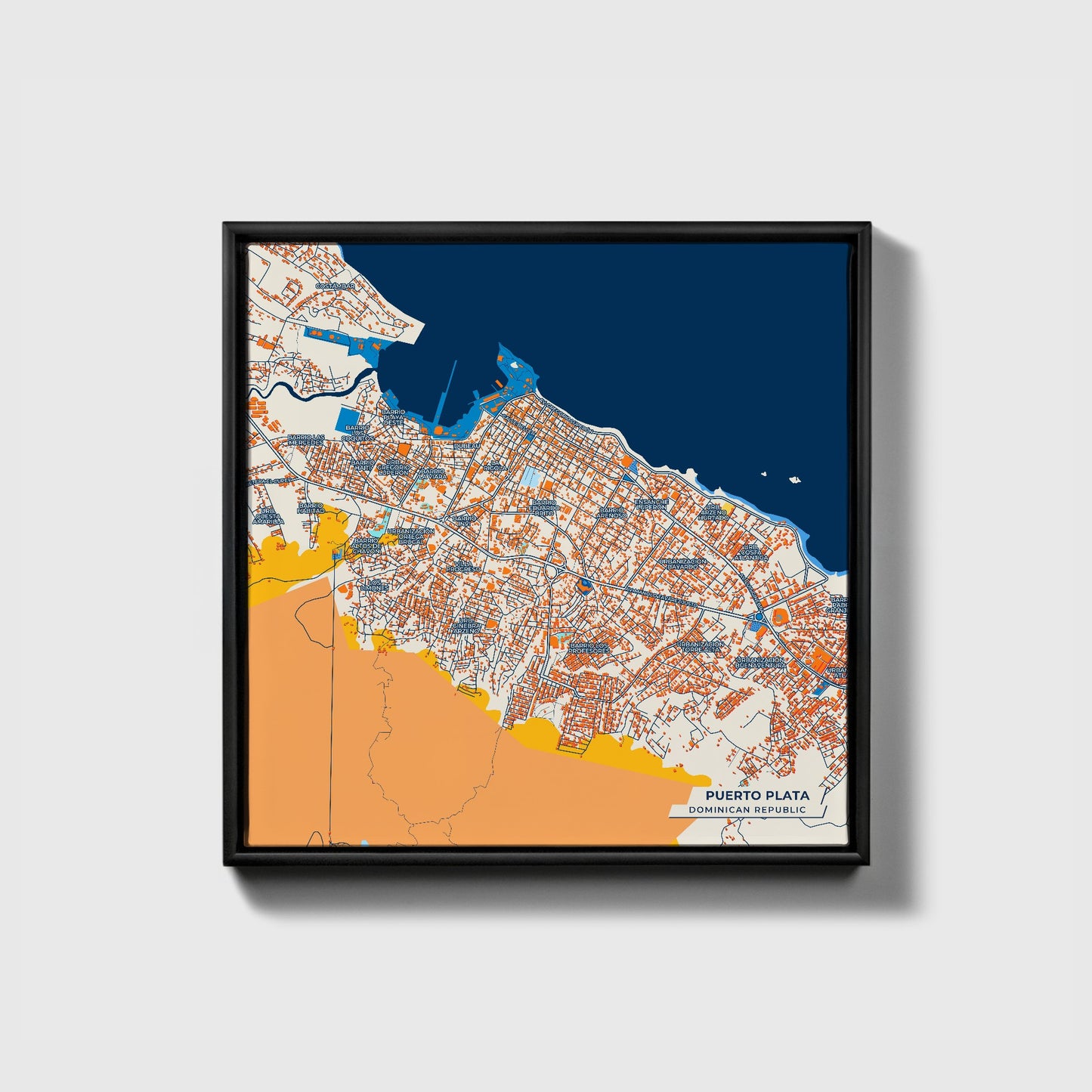 Puerto Plata Dominican Republic Colorful City Map Canvas Print • Black Framed