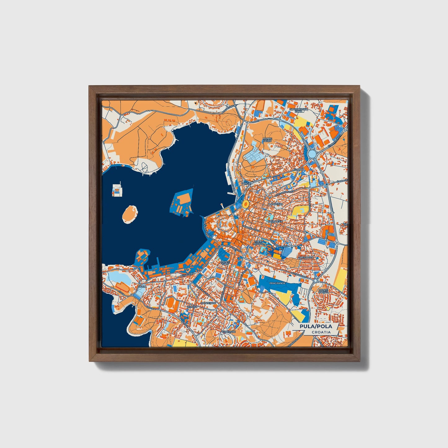 Pula / Pola Croatia Colorful City Map Canvas Print • Dark Wooden Framed