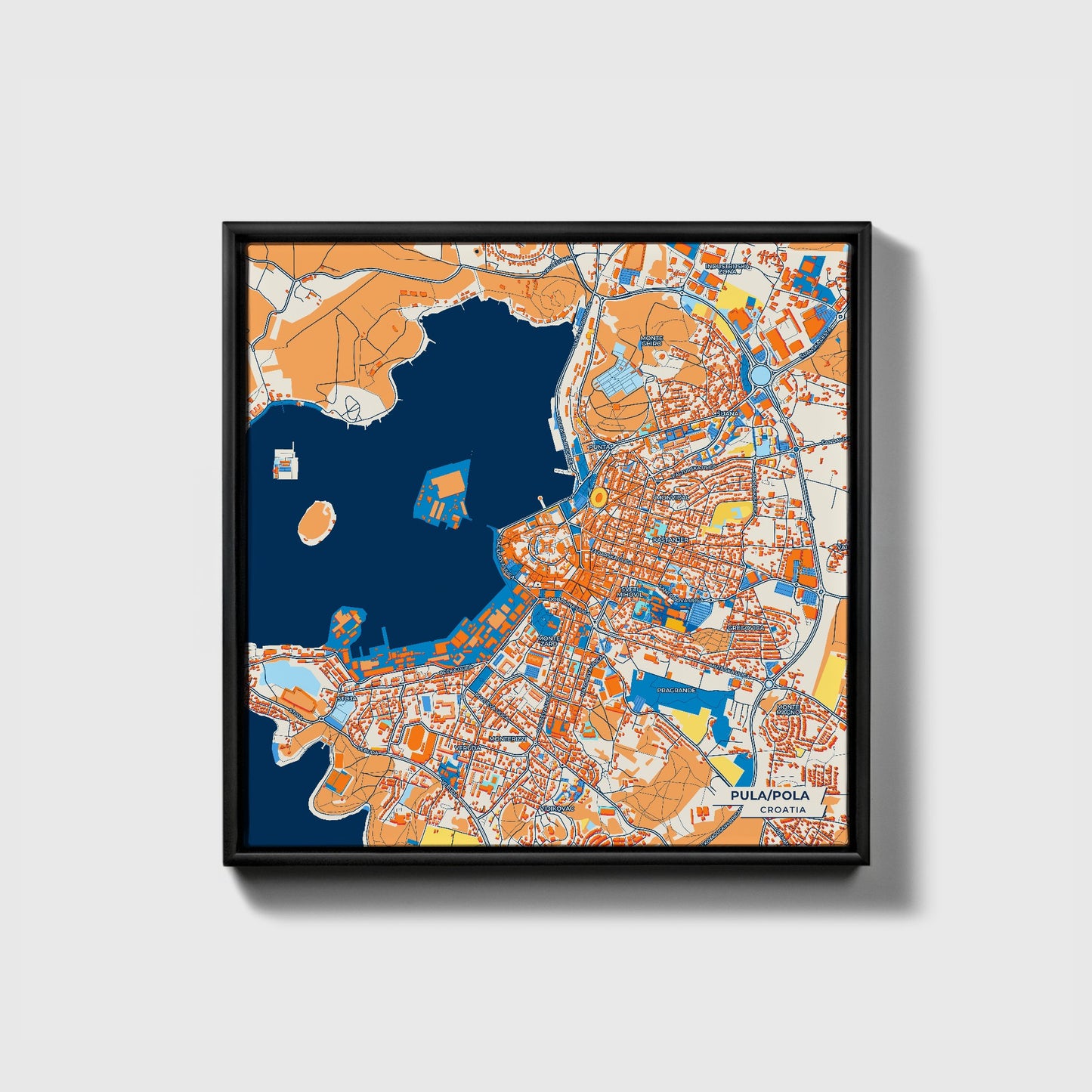 Pula / Pola Croatia Colorful City Map Canvas Print • Black Framed