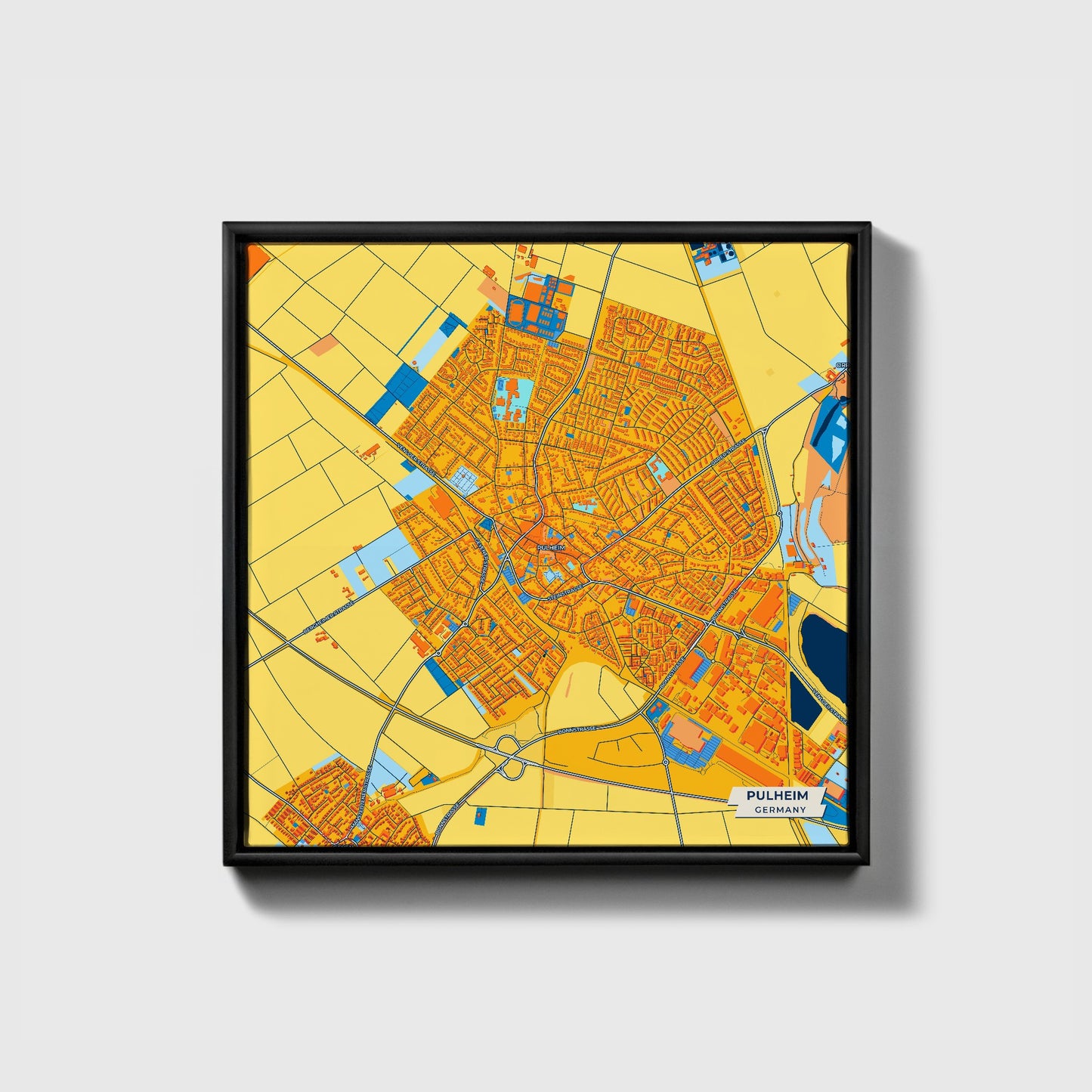 Pulheim Germany Colorful City Map Canvas Print • Black Framed