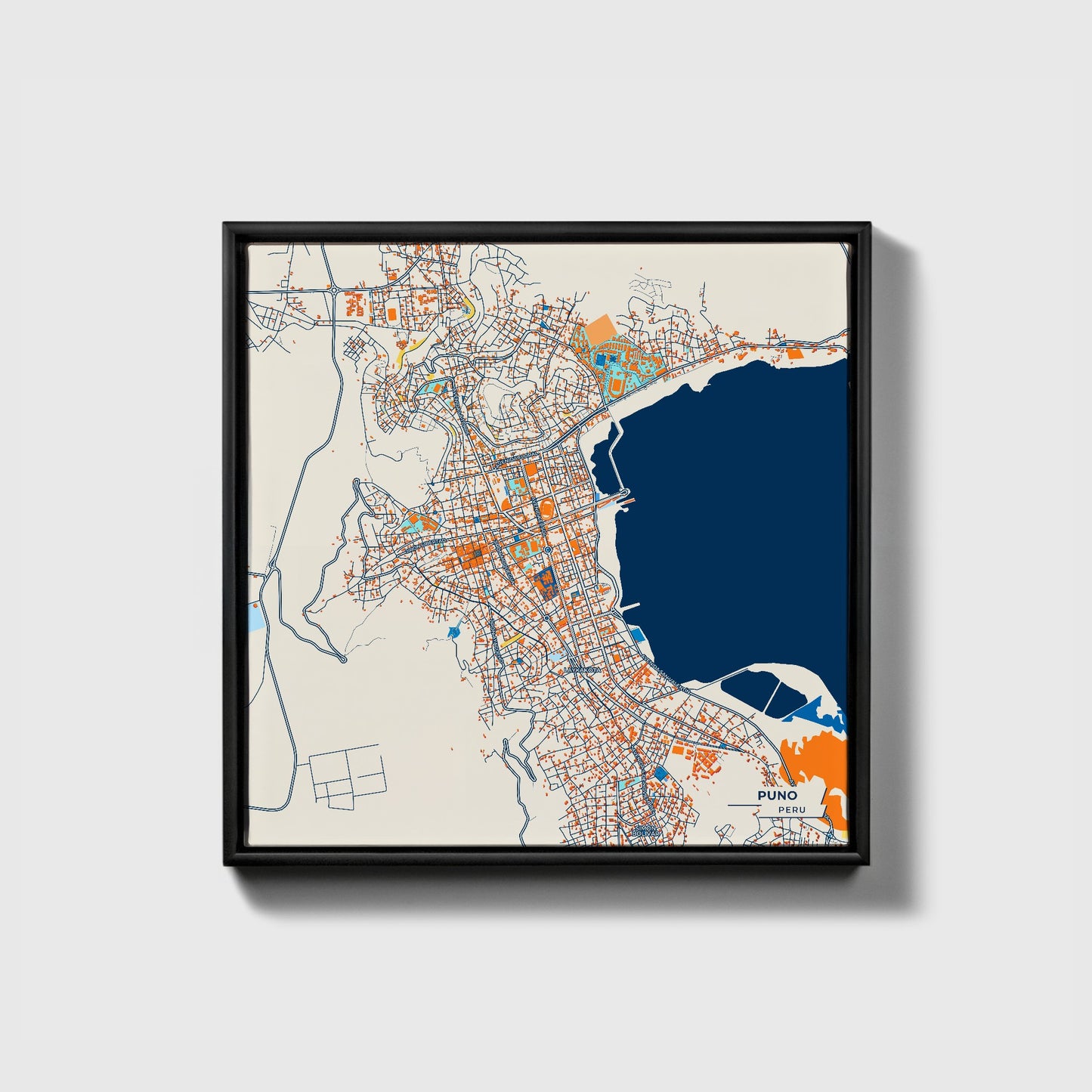 Puno Peru Colorful City Map Canvas Print • Black Framed