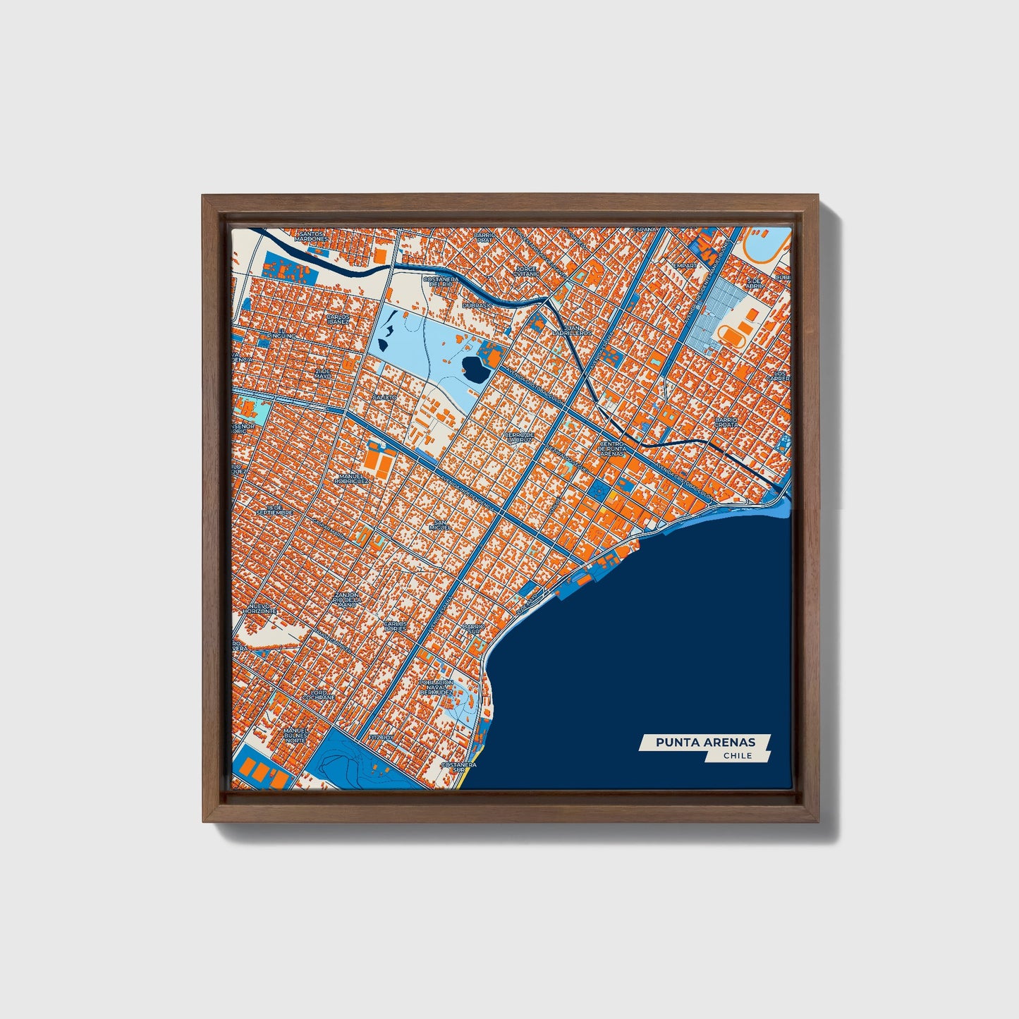Punta Arenas Chile Colorful City Map Canvas Print • Dark Wooden Framed