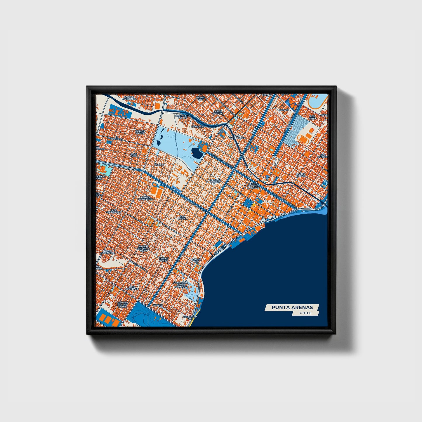 Punta Arenas Chile Colorful City Map Canvas Print • Black Framed