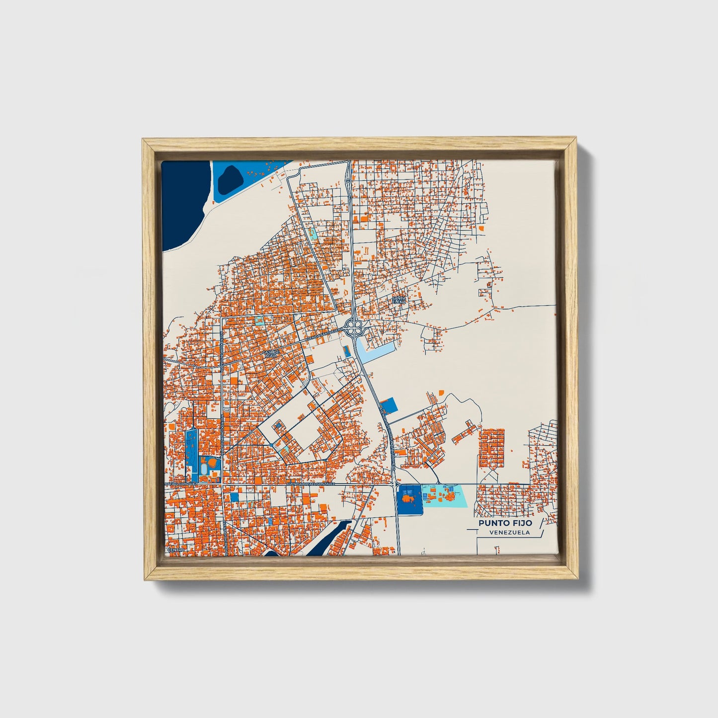 Punto Fijo Venezuela Colorful City Map Canvas Print • Natural Wooden Framed
