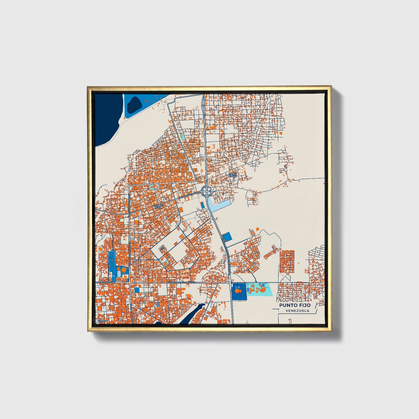 Punto Fijo Venezuela Colorful City Map Canvas Print • Gold Framed