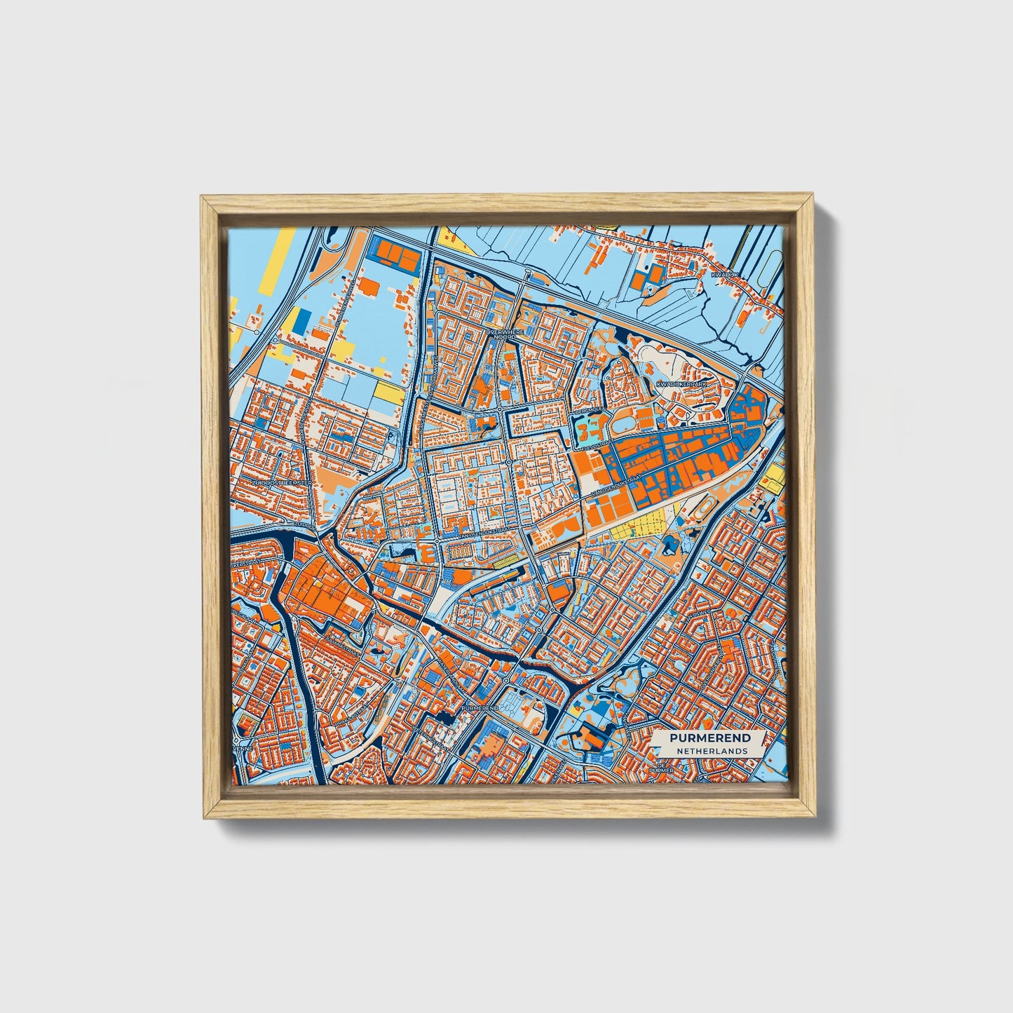 Purmerend Netherlands Colorful City Map Canvas Print • Natural Wooden Framed
