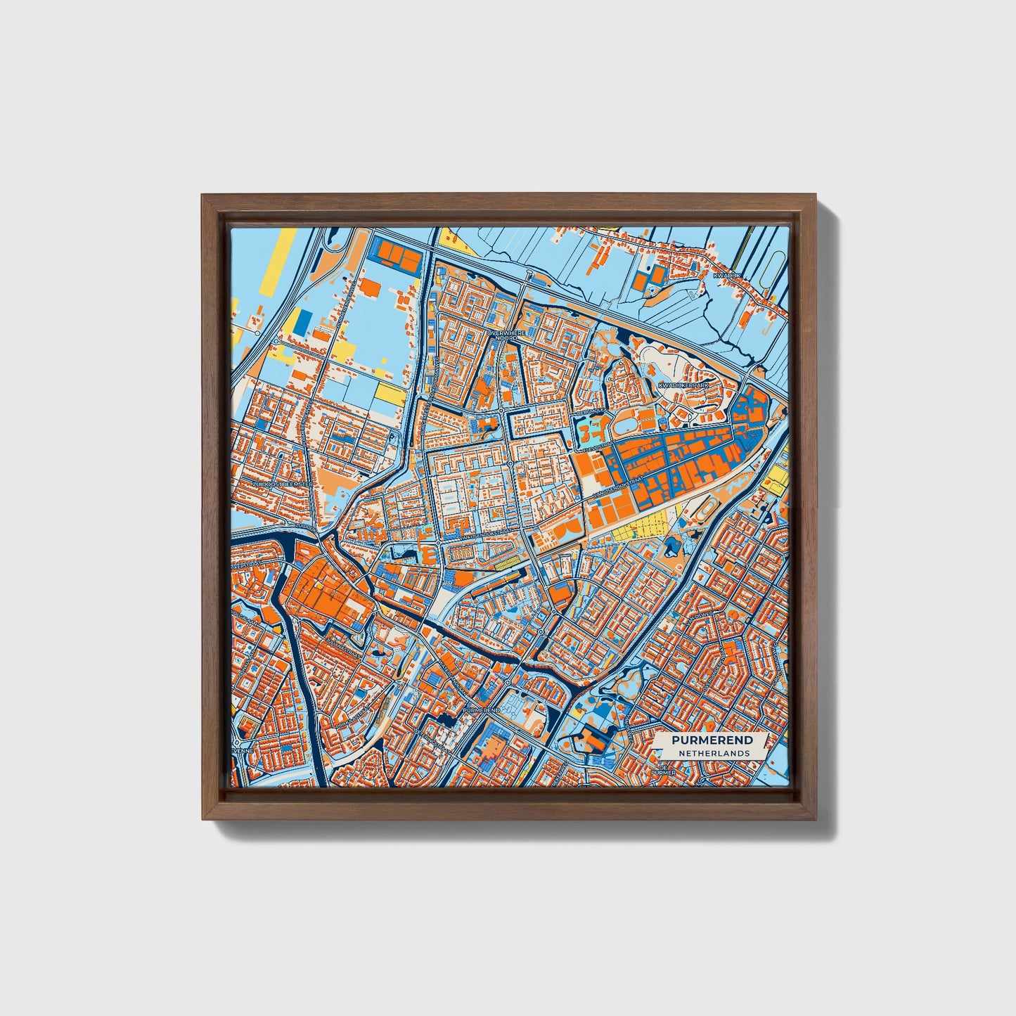 Purmerend Netherlands Colorful City Map Canvas Print • Dark Wooden Framed