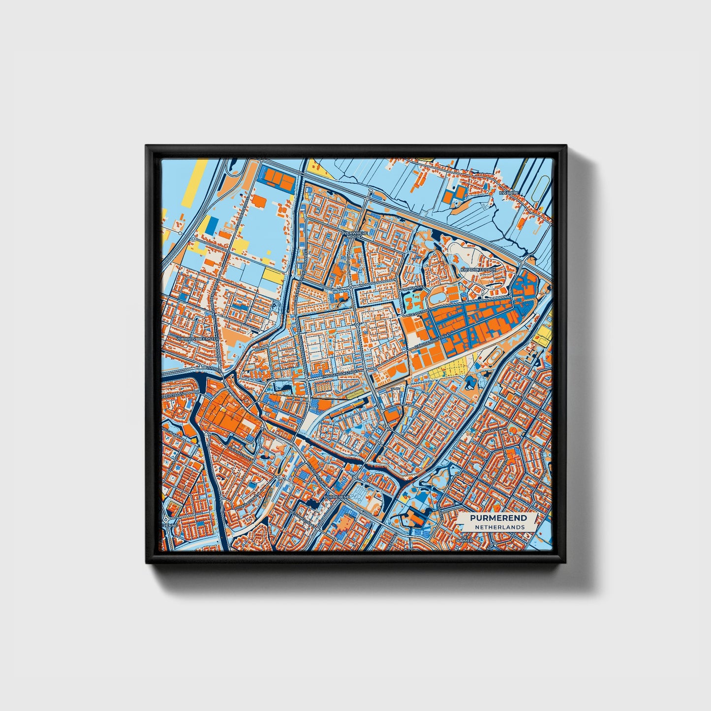 Purmerend Netherlands Colorful City Map Canvas Print • Black Framed