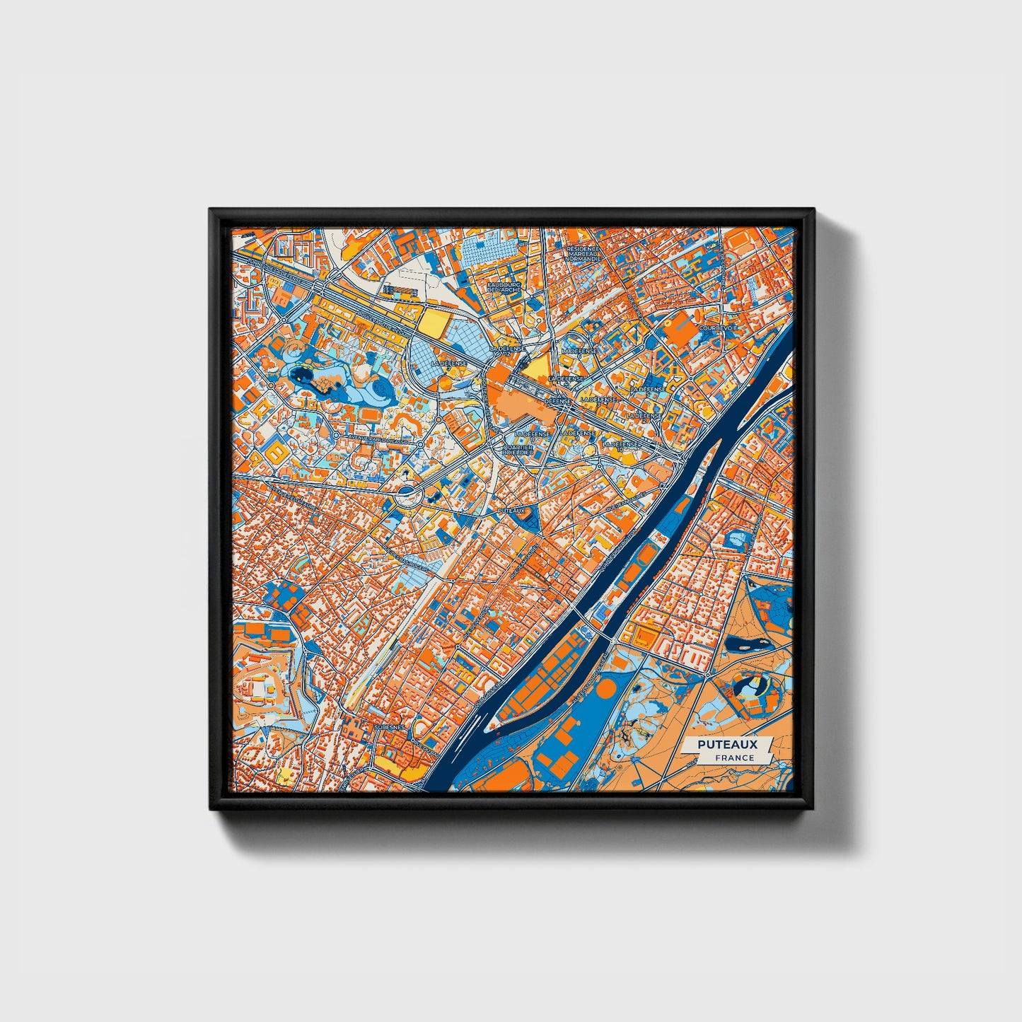 Puteaux France Colorful City Map Canvas Print • Black Framed