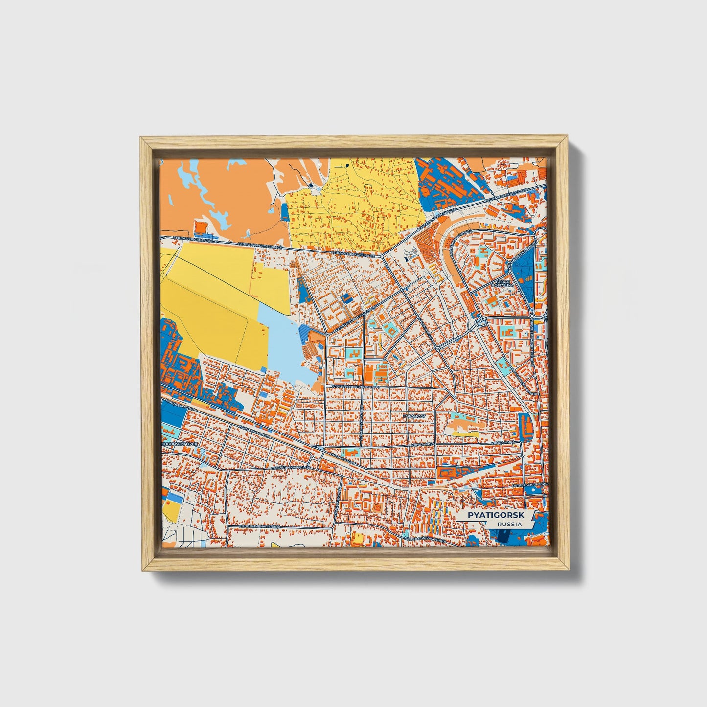 Пятигорск Russia Colorful City Map Canvas Print • Natural Wooden Framed