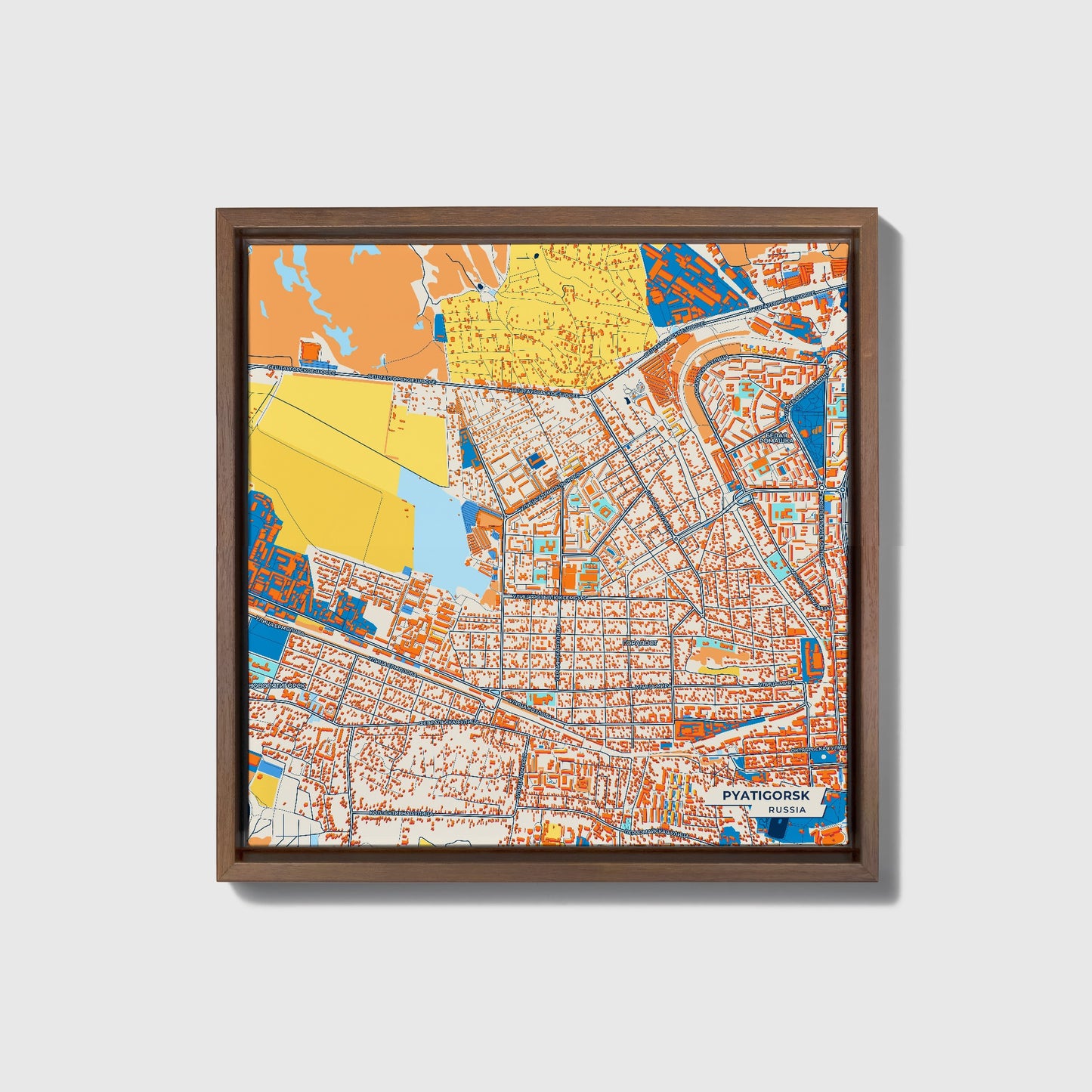 Пятигорск Russia Colorful City Map Canvas Print • Dark Wooden Framed