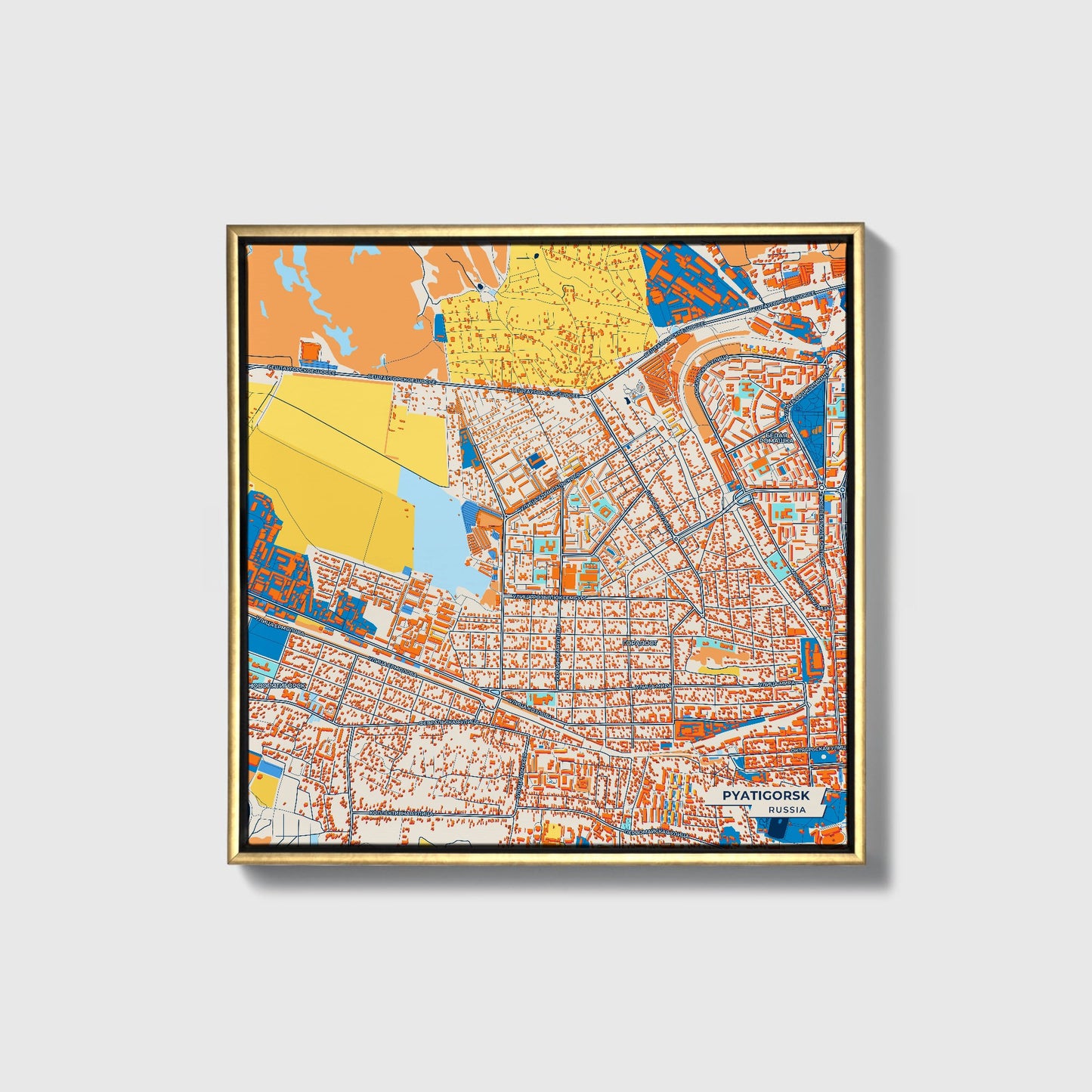 Пятигорск Russia Colorful City Map Canvas Print • Gold Framed