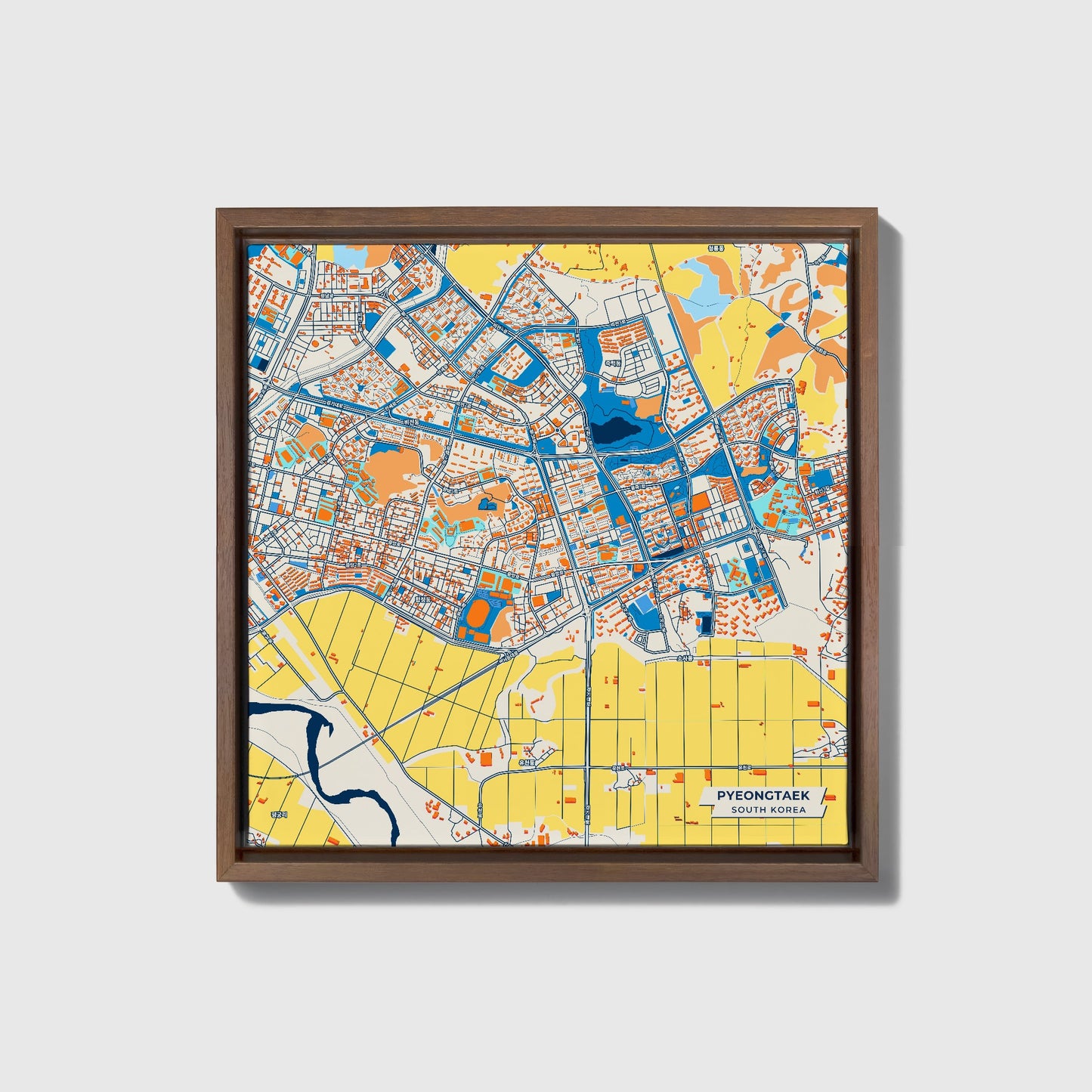 Pyeongtaek South Korea Colorful City Map Canvas Print • Dark Wooden Framed