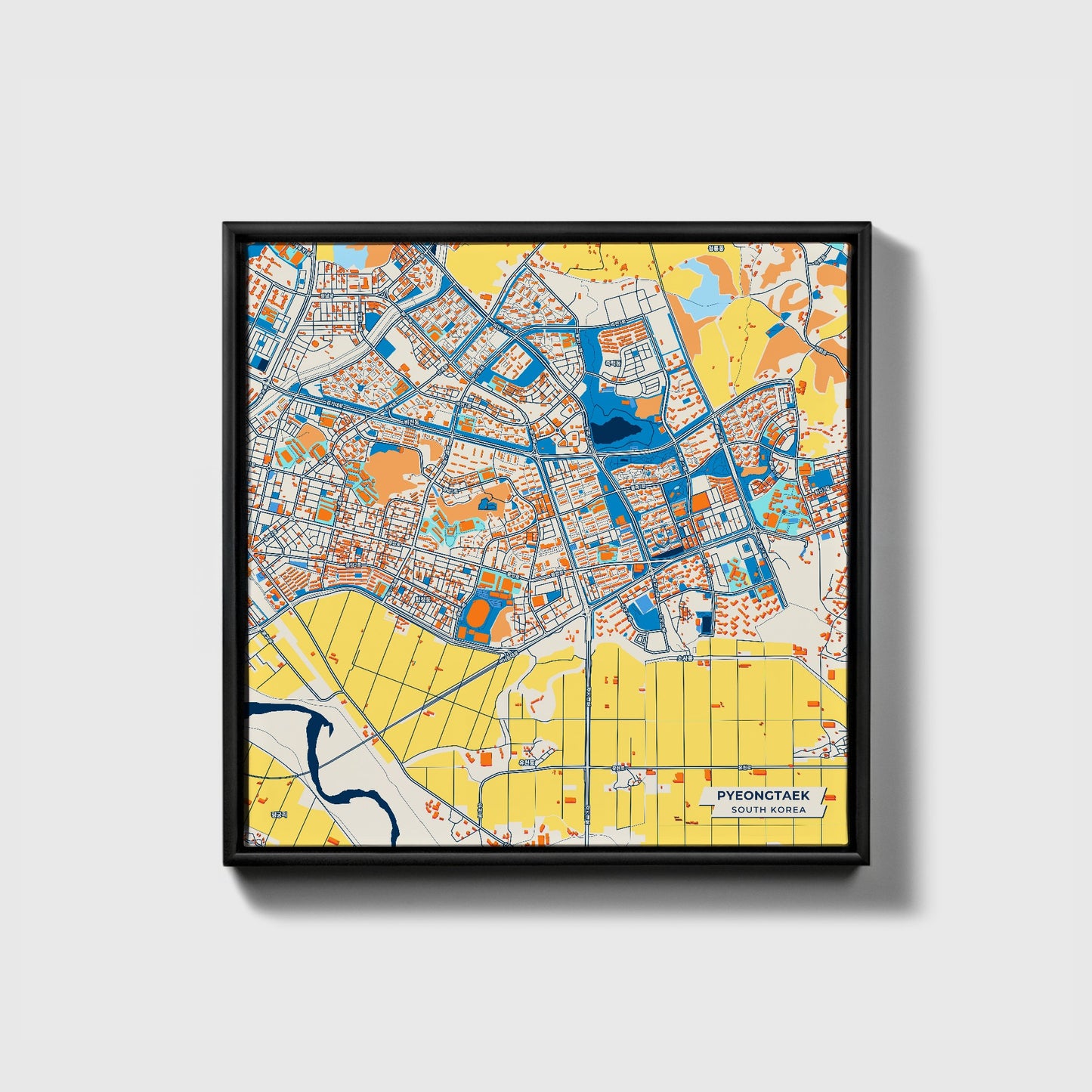 Pyeongtaek South Korea Colorful City Map Canvas Print • Black Framed
