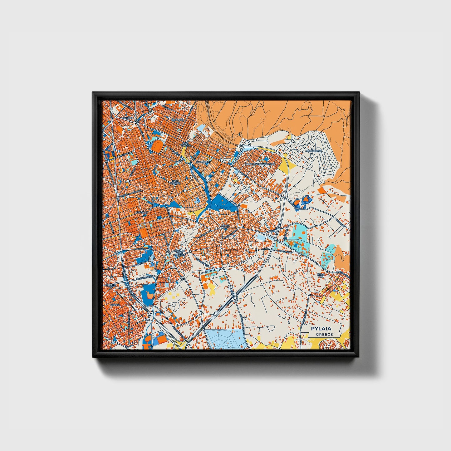 Πυλαια Greece Colorful City Map Canvas Print • Black Framed