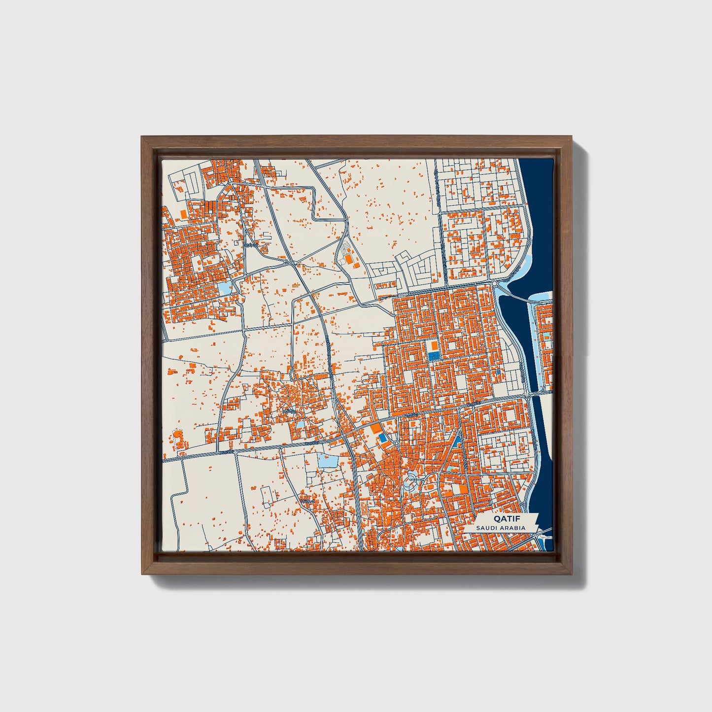 Qatif Saudi Arabia Colorful City Map Canvas Print • Dark Wooden Framed