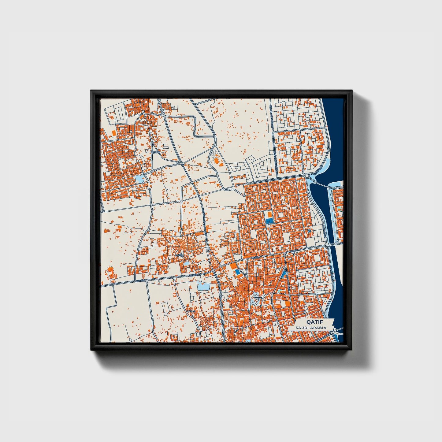 Qatif Saudi Arabia Colorful City Map Canvas Print • Black Framed