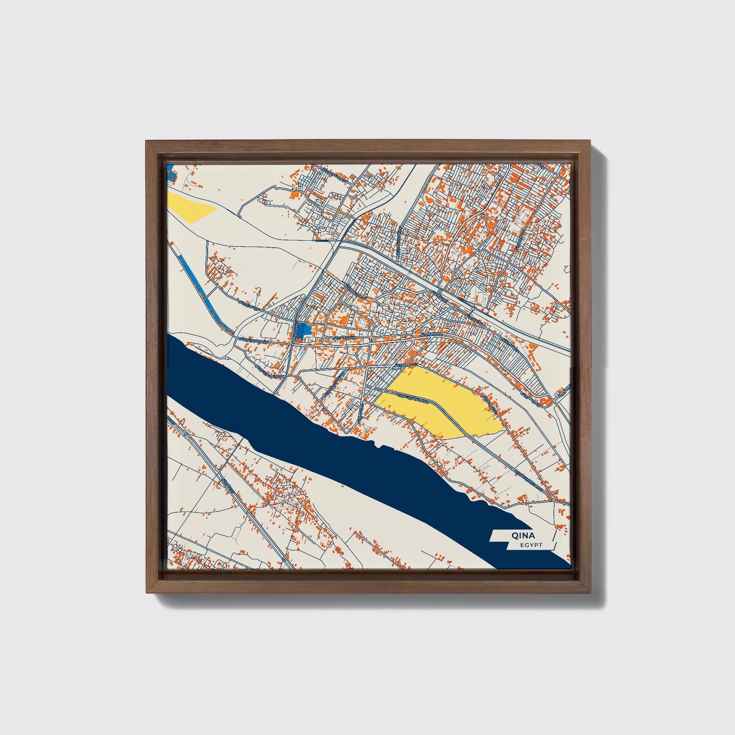 Qina Egypt Colorful City Map Canvas Print • Dark Wooden Framed