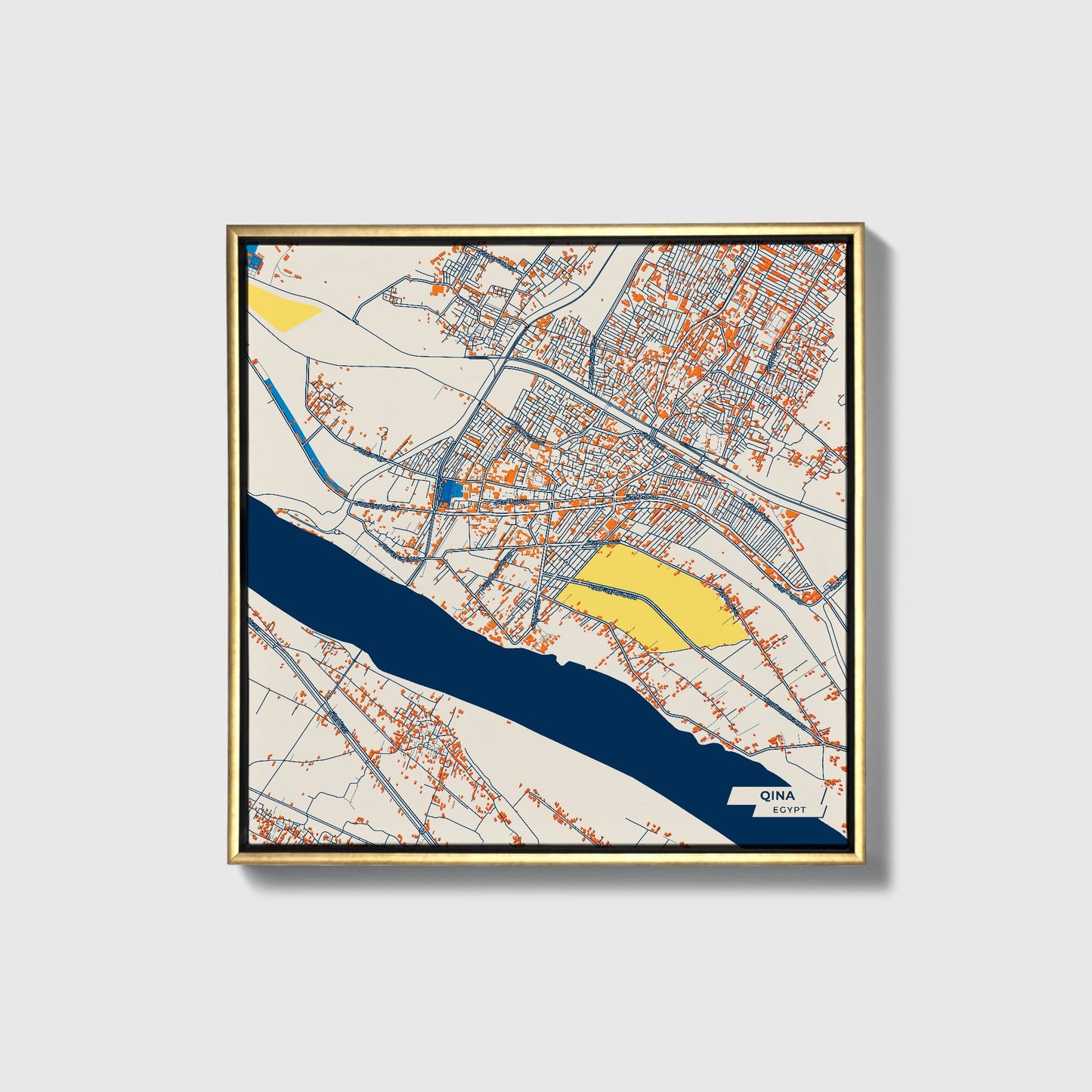 Qina Egypt Colorful City Map Canvas Print • Gold Framed
