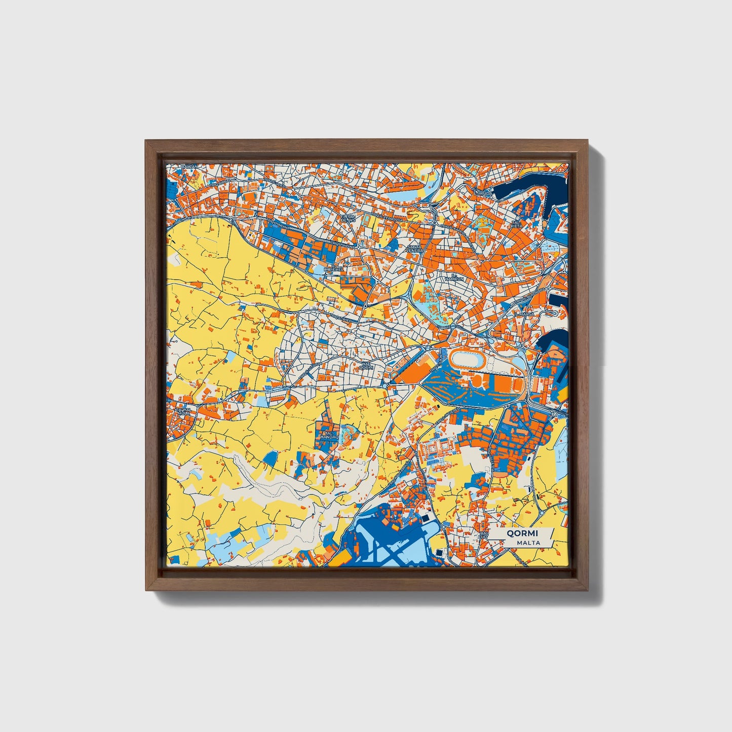  Qormi Malta Colorful City Map Canvas Print • Dark Wooden Framed