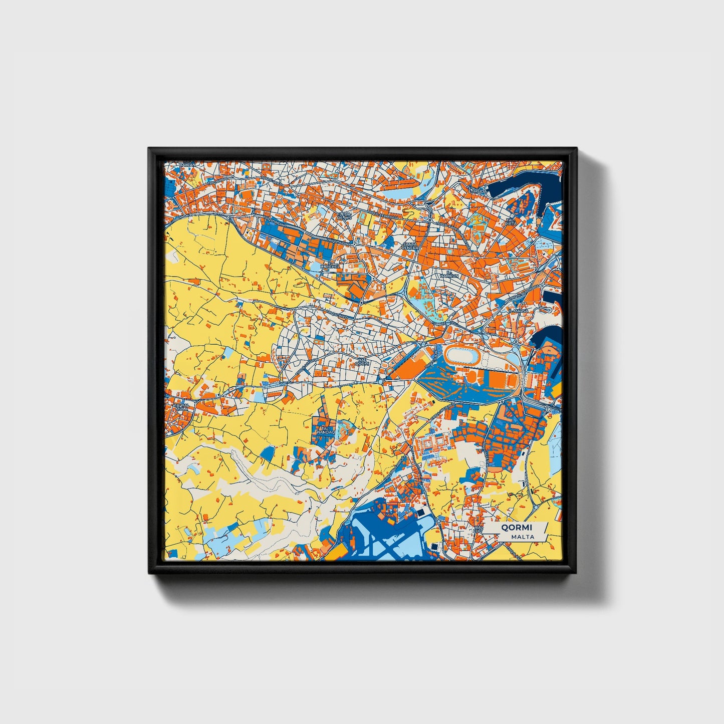  Qormi Malta Colorful City Map Canvas Print • Black Framed