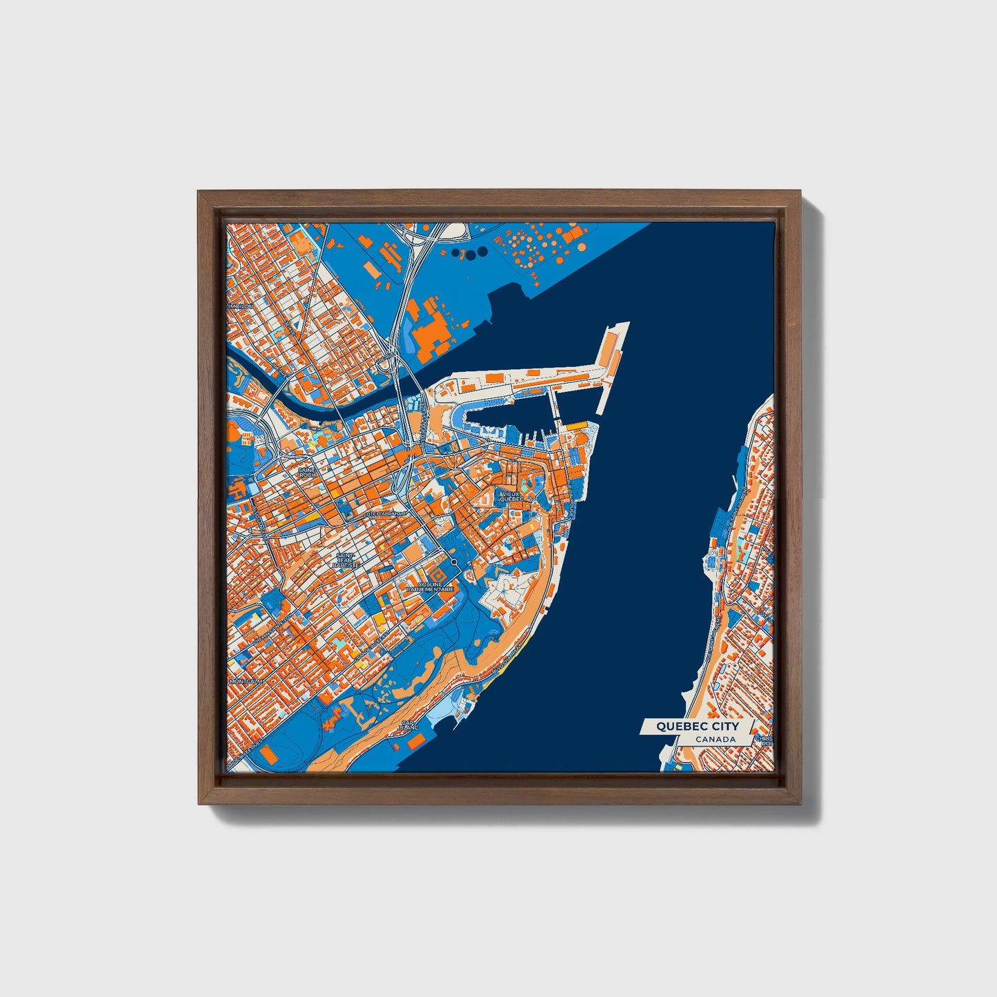 Quebec City Canada Colorful City Map Canvas Print • Dark Wooden Framed