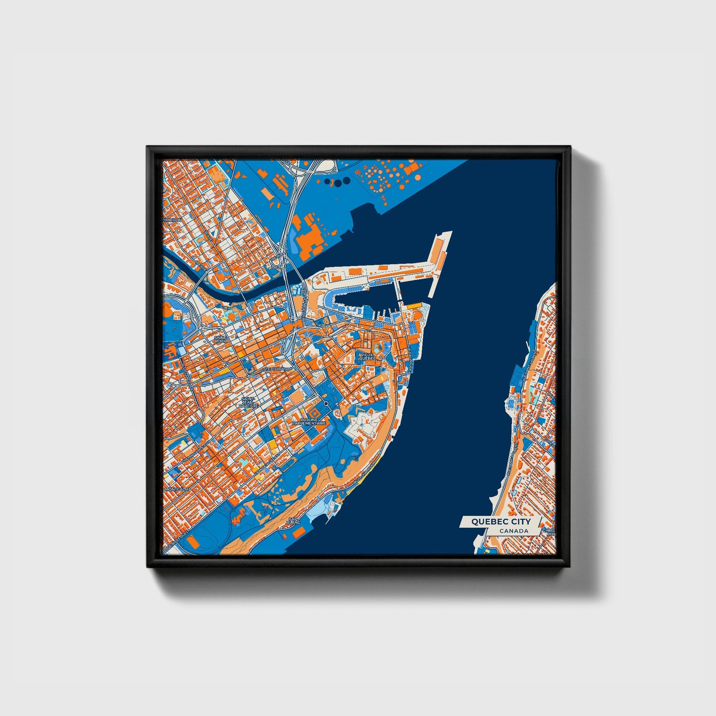 Quebec City Canada Colorful City Map Canvas Print • Black Framed