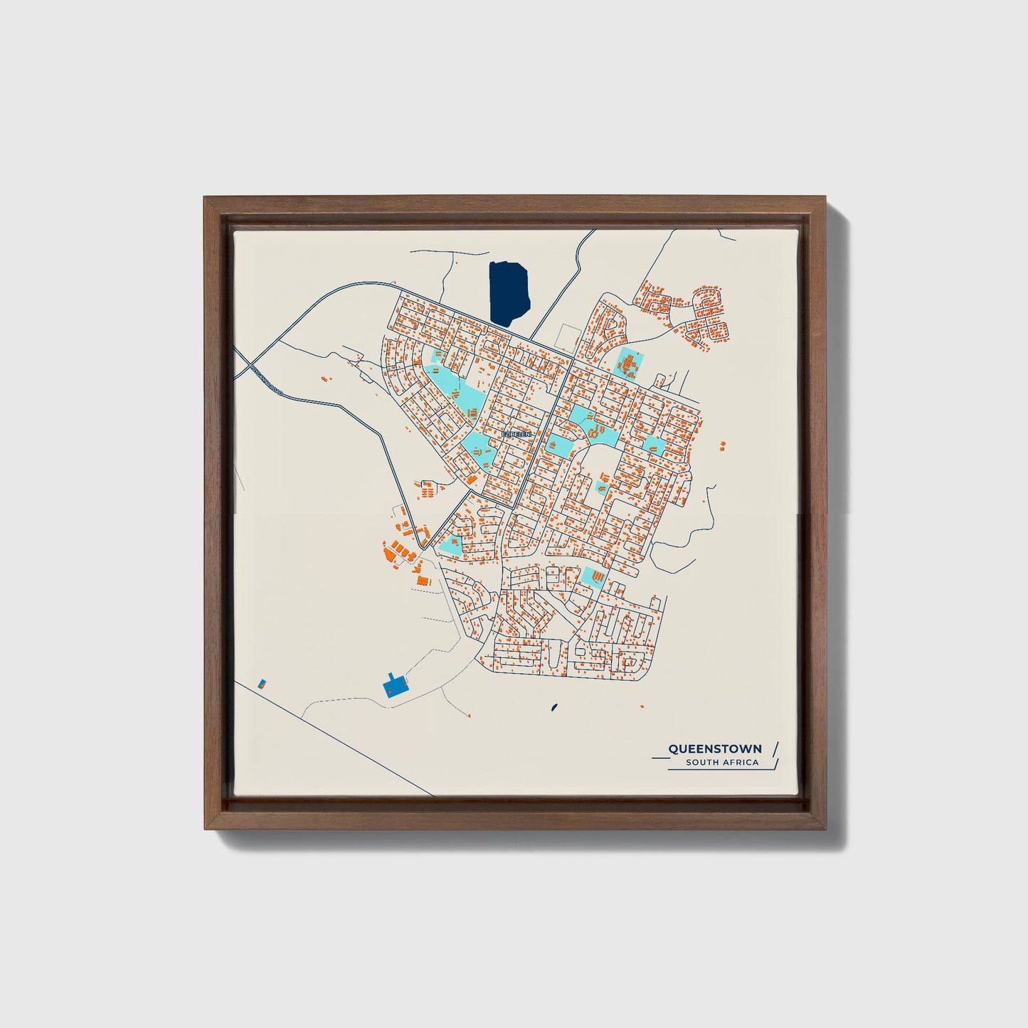 Queenstown South Africa Colorful City Map Canvas Print • Dark Wooden Framed