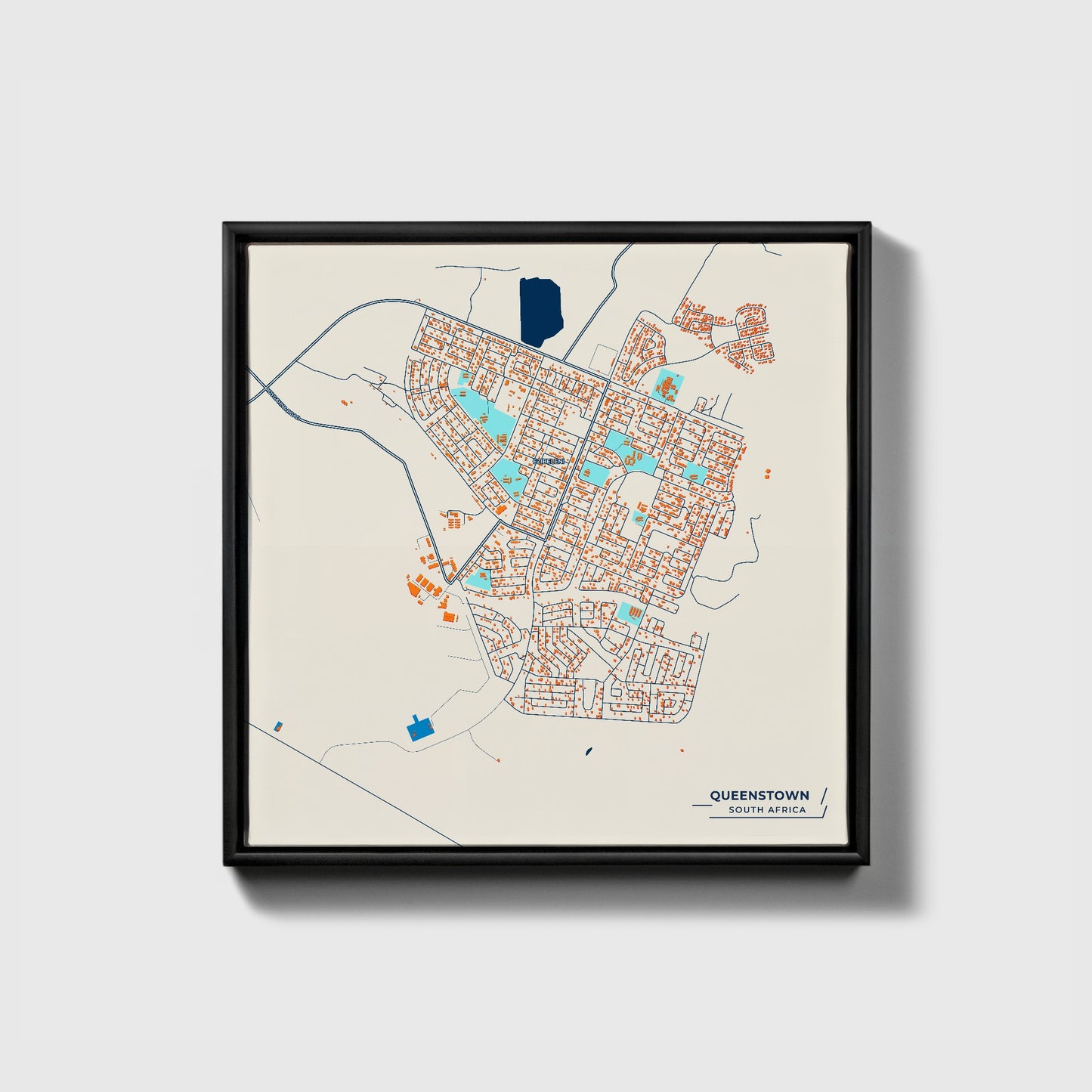 Queenstown South Africa Colorful City Map Canvas Print • Black Framed