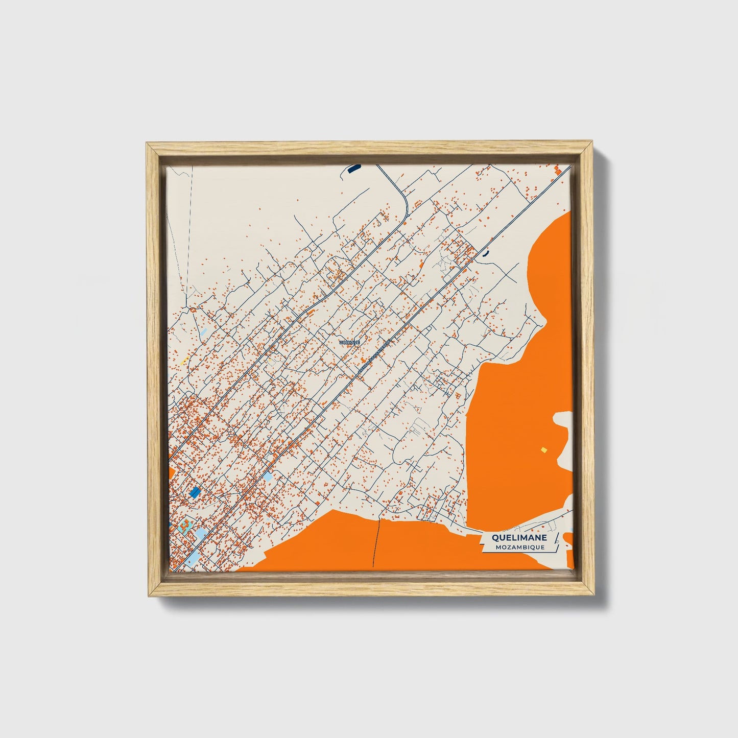 Quelimane Mozambique Colorful City Map Canvas Print • Natural Wooden Framed