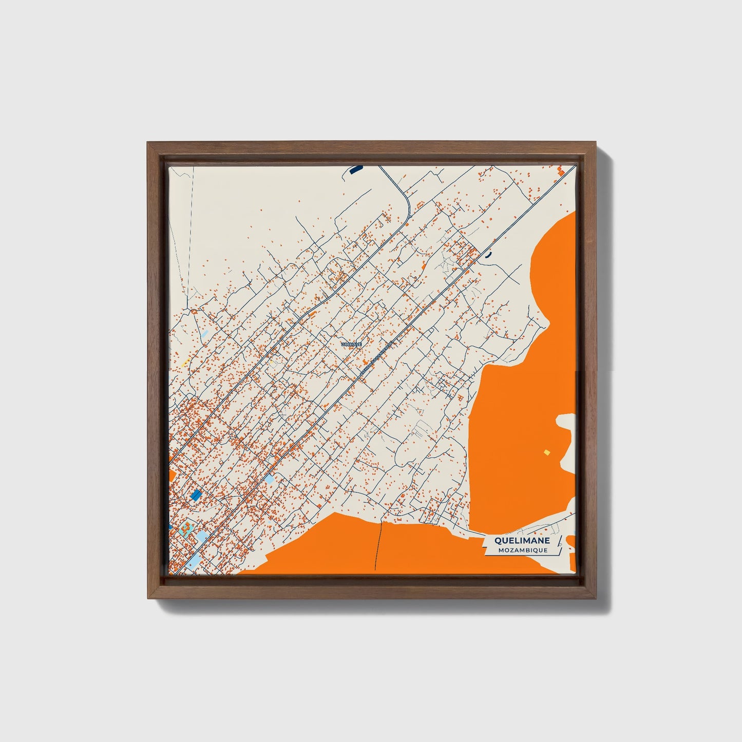 Quelimane Mozambique Colorful City Map Canvas Print • Dark Wooden Framed