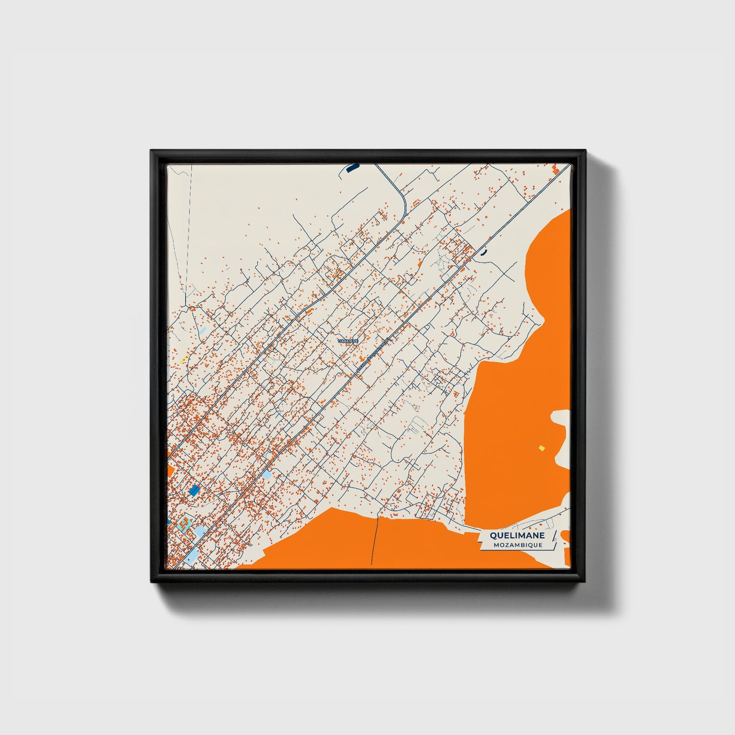 Quelimane Mozambique Colorful City Map Canvas Print • Black Framed