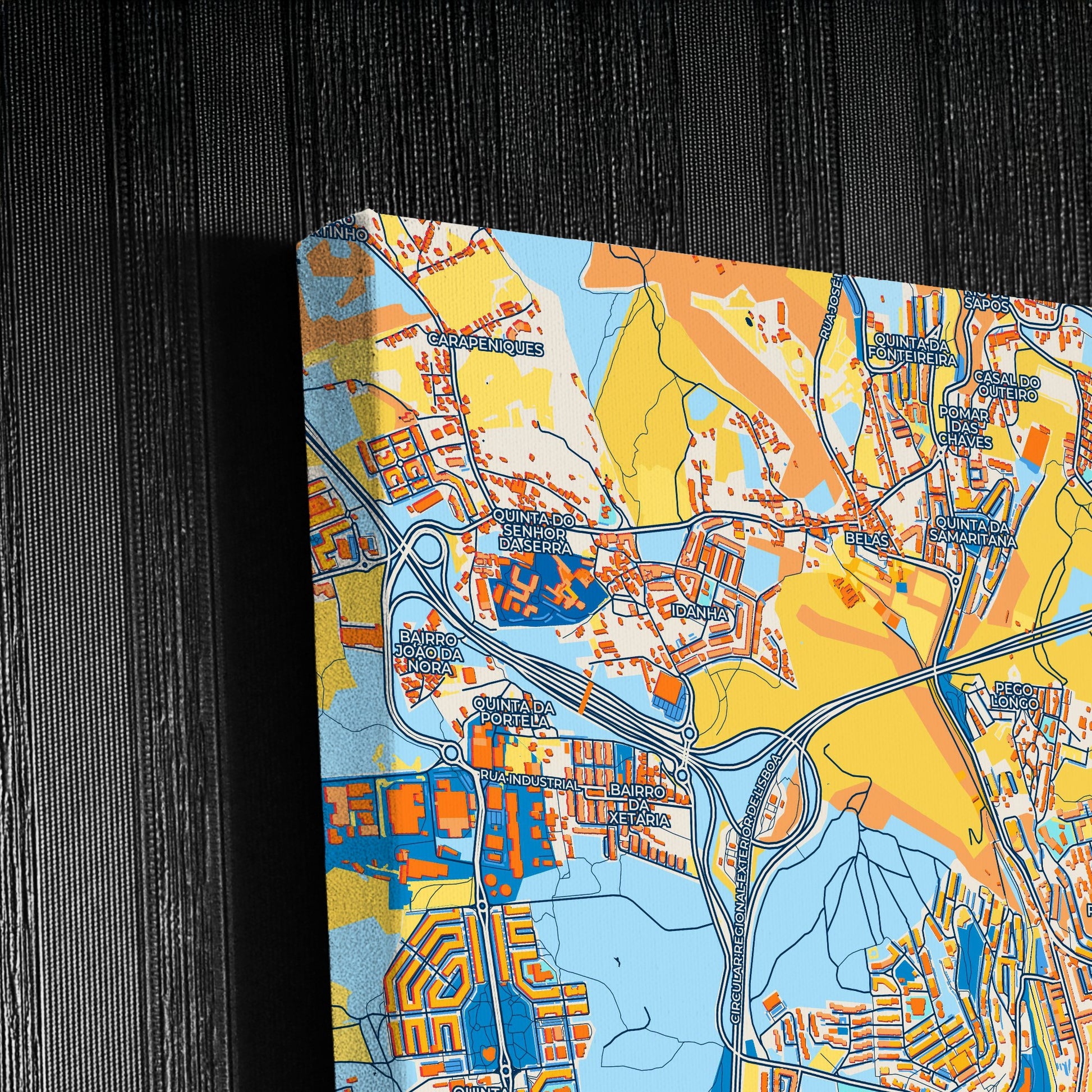 Queluz Portugal Colorful City Map Canvas Print Detail