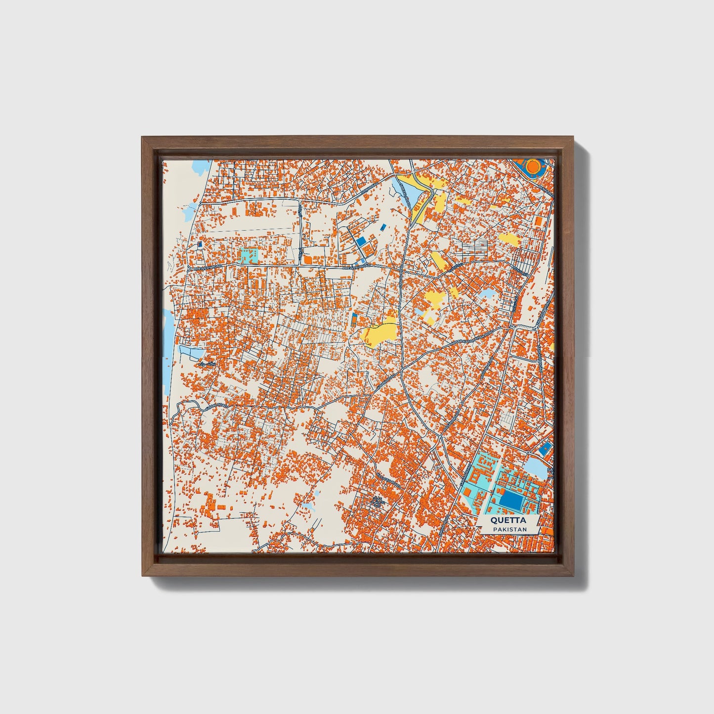 Quetta Pakistan Colorful City Map Canvas Print • Dark Wooden Framed