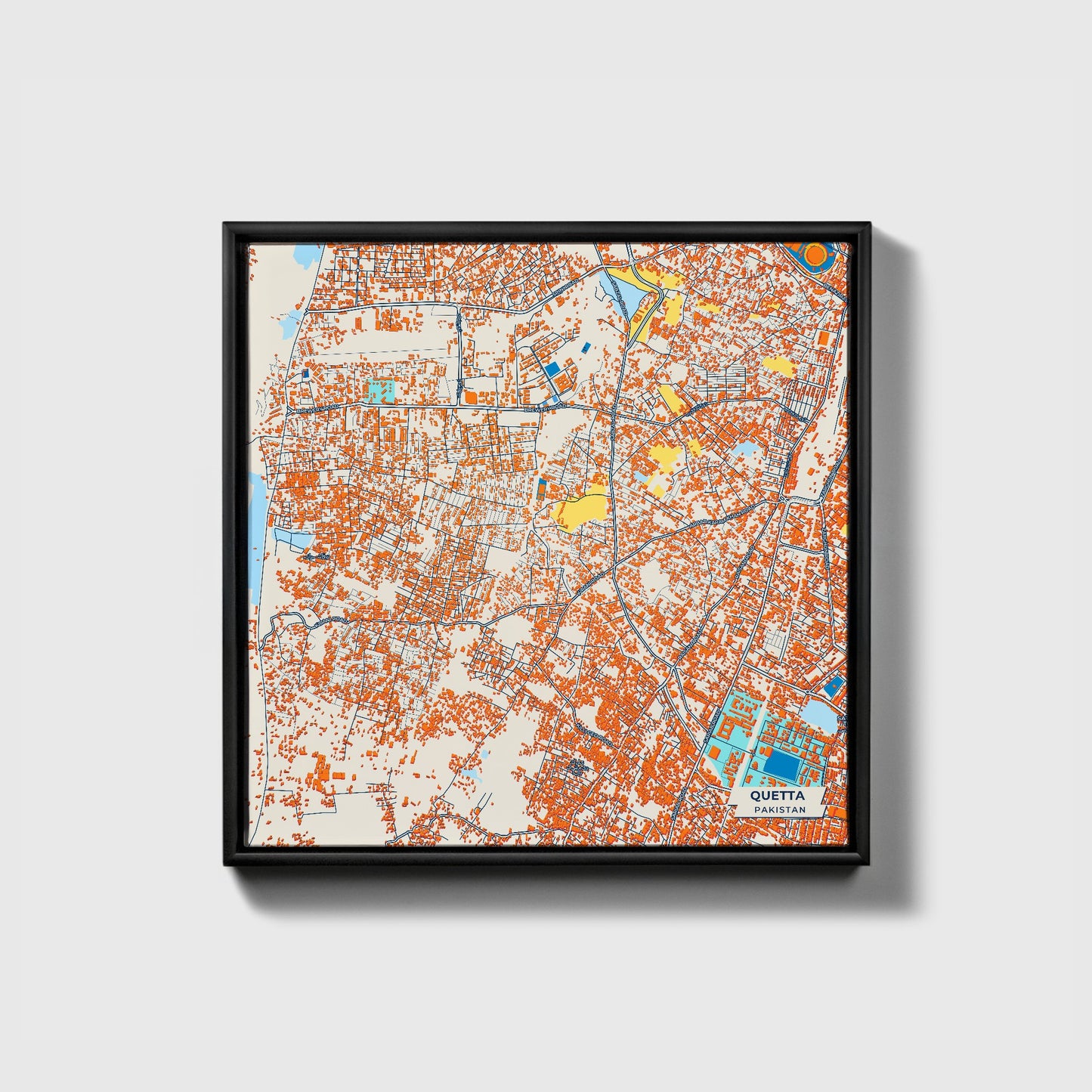Quetta Pakistan Colorful City Map Canvas Print • Black Framed
