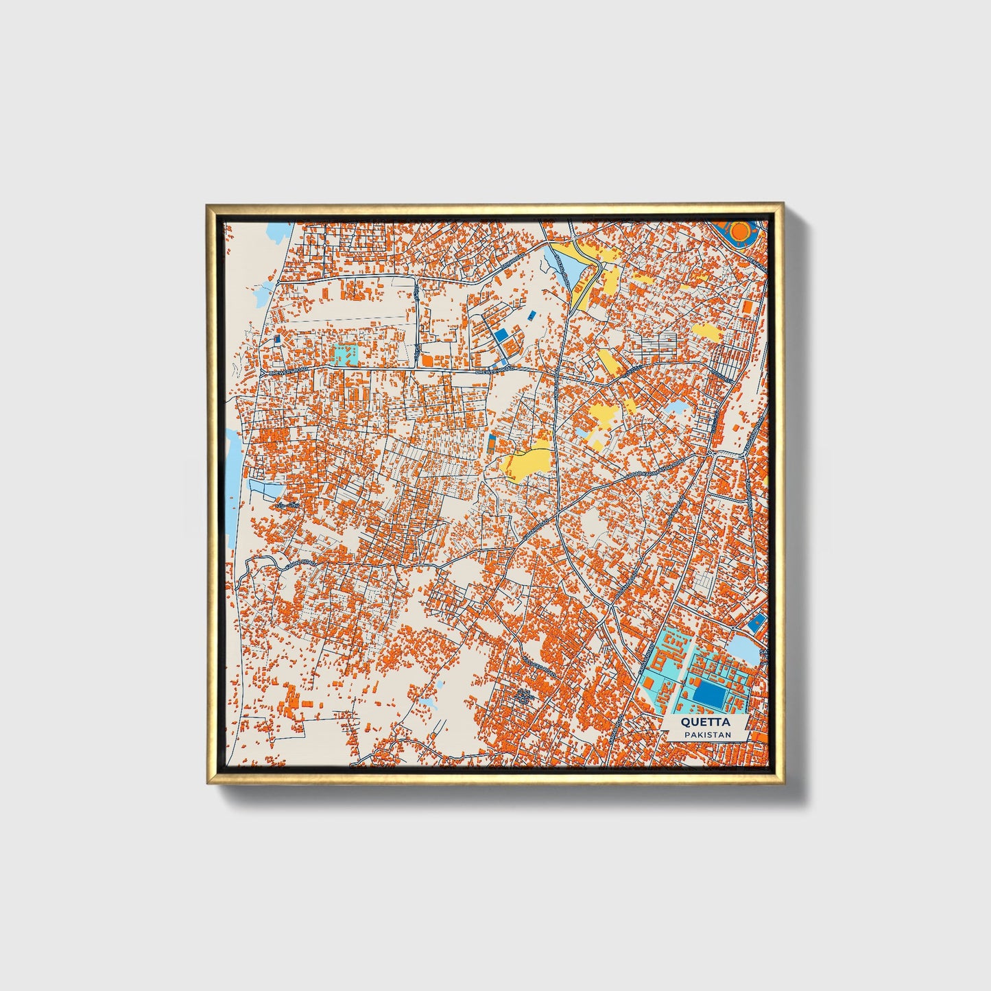 Quetta Pakistan Colorful City Map Canvas Print • Gold Framed